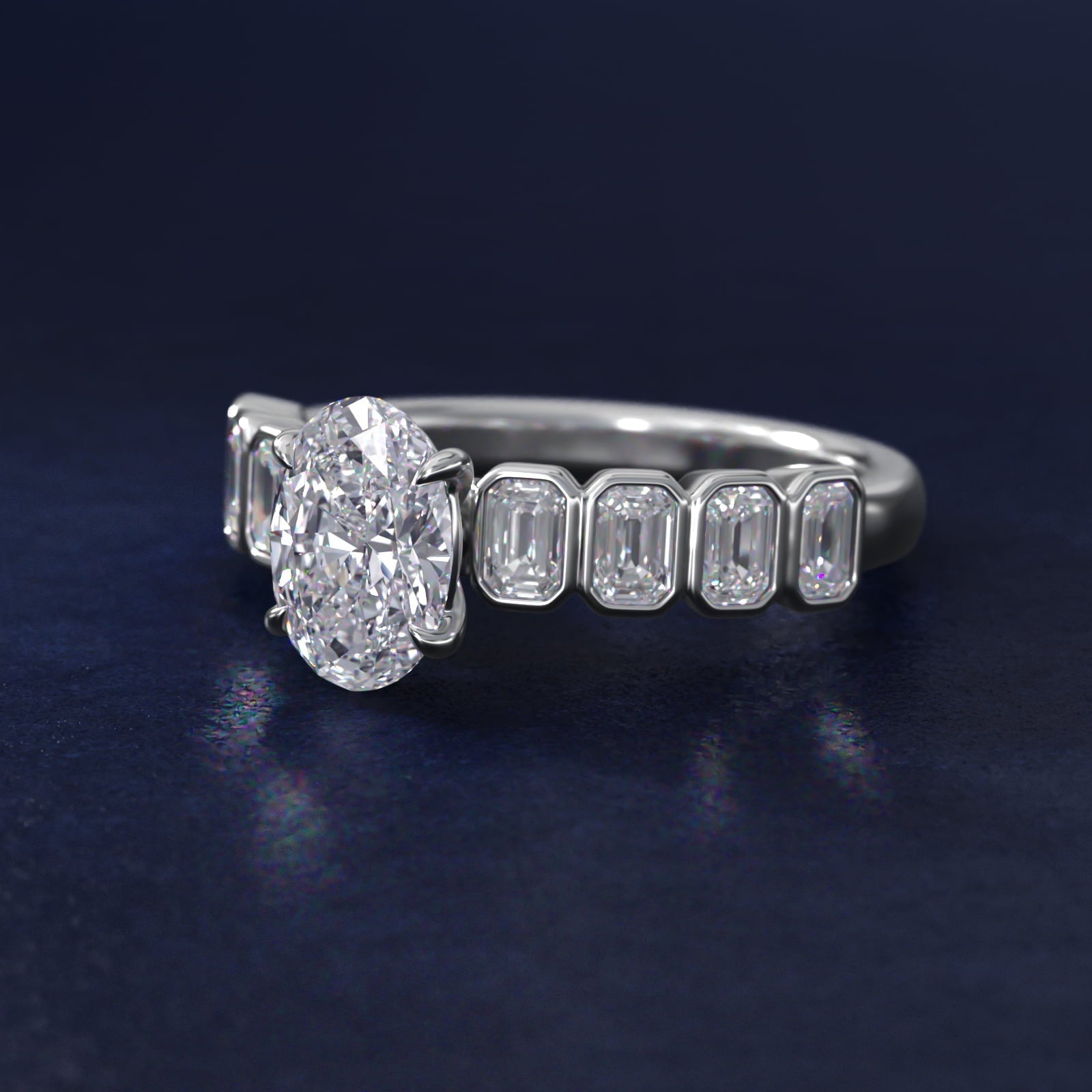 Bezel Set Emerald Cut Side Stone Diamond Engagement Ring In Platinum By James Allen - Oval Center