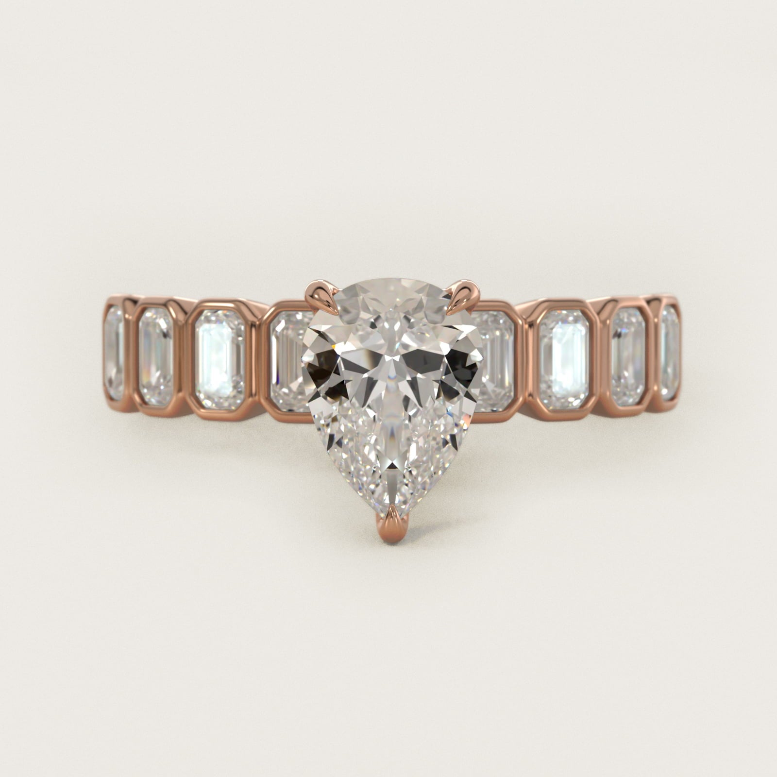Bezel Set Emerald Cut Side Stone Diamond Engagement Ring In 14K Rose Gold By James Allen - Pear Center
