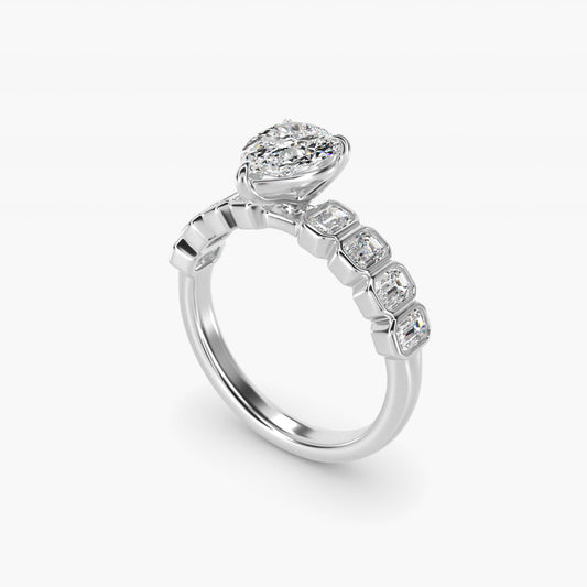 Bezel Set Emerald Cut Side Stone Diamond Engagement Ring In 14K White Gold By James Allen - Pear Center