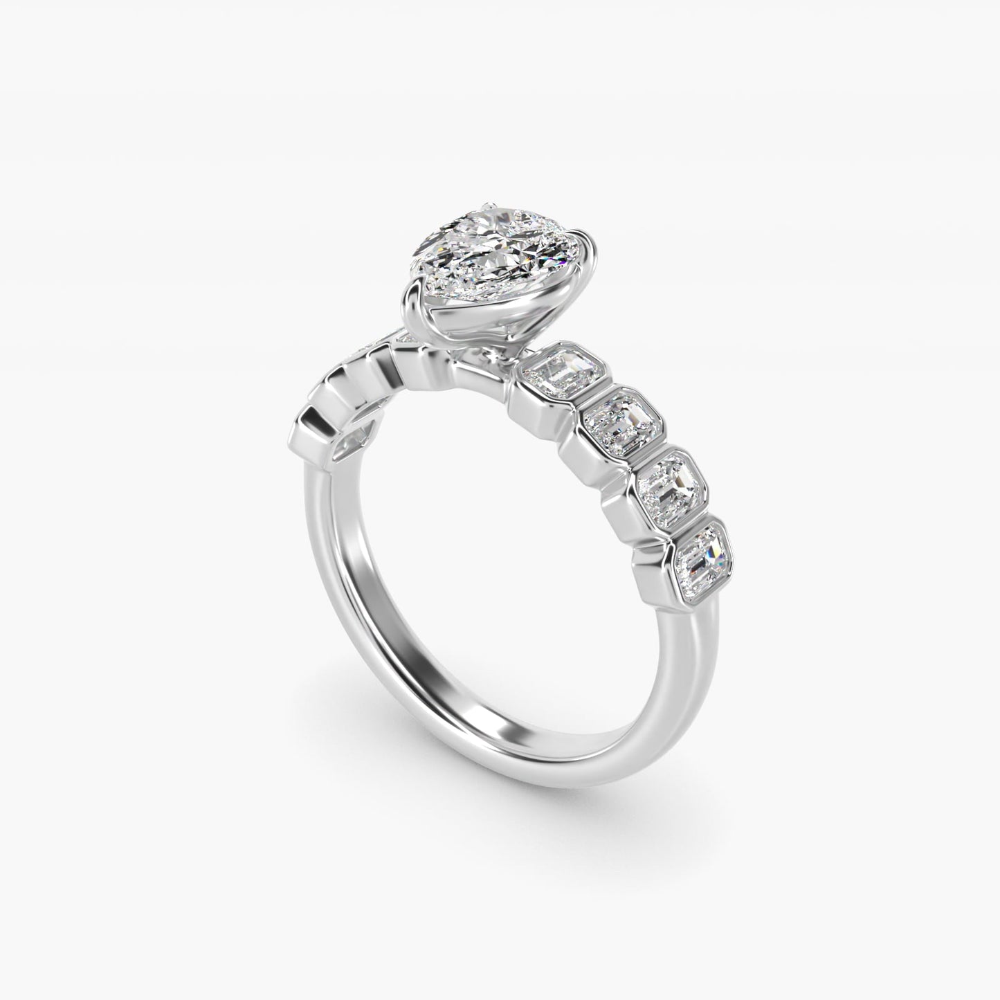 Bezel Set Emerald Cut Side Stone Diamond Engagement Ring In 18k White Gold By James Allen - Pear Center