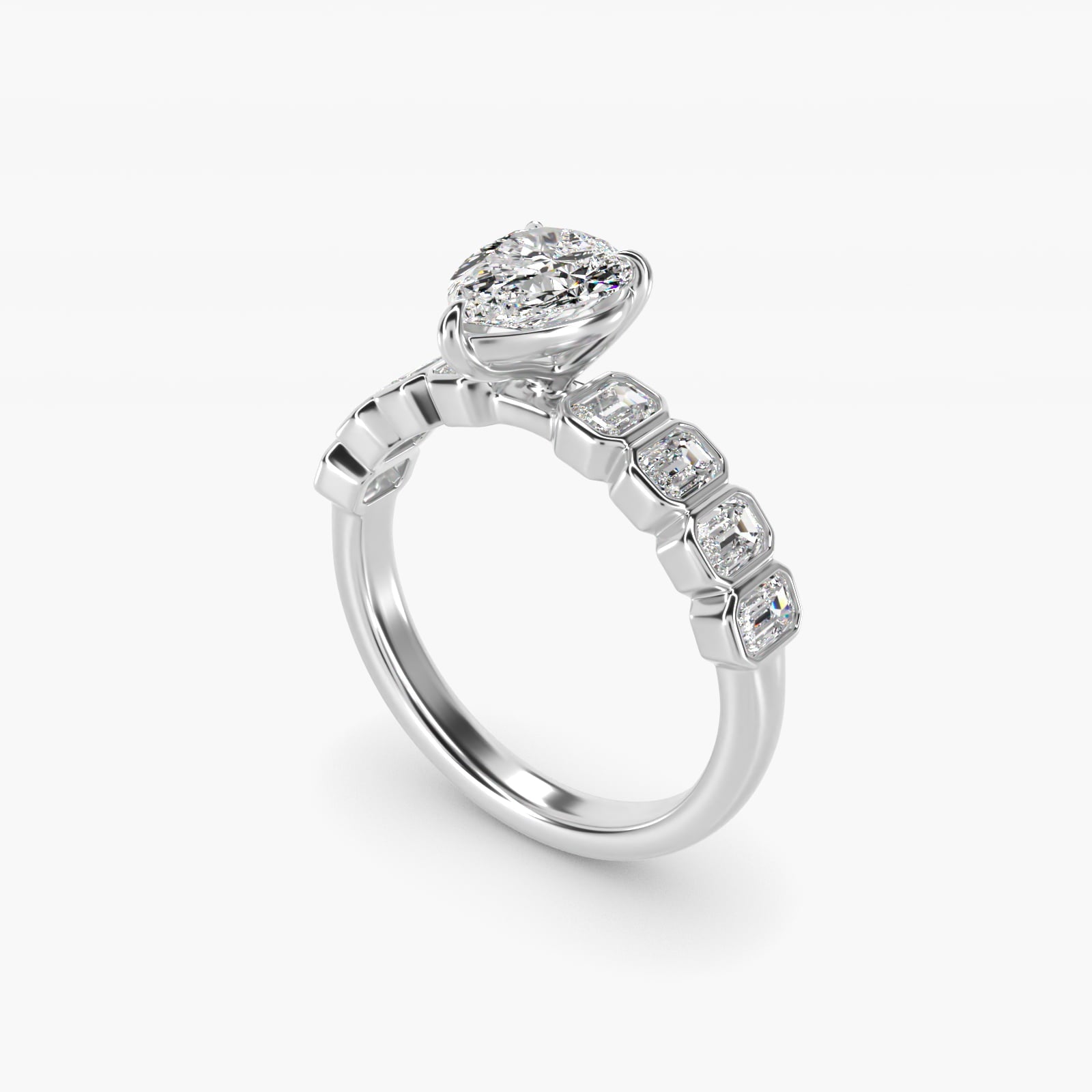 Bezel Set Emerald Cut Side Stone Diamond Engagement Ring In 18k White Gold By James Allen - Pear Center