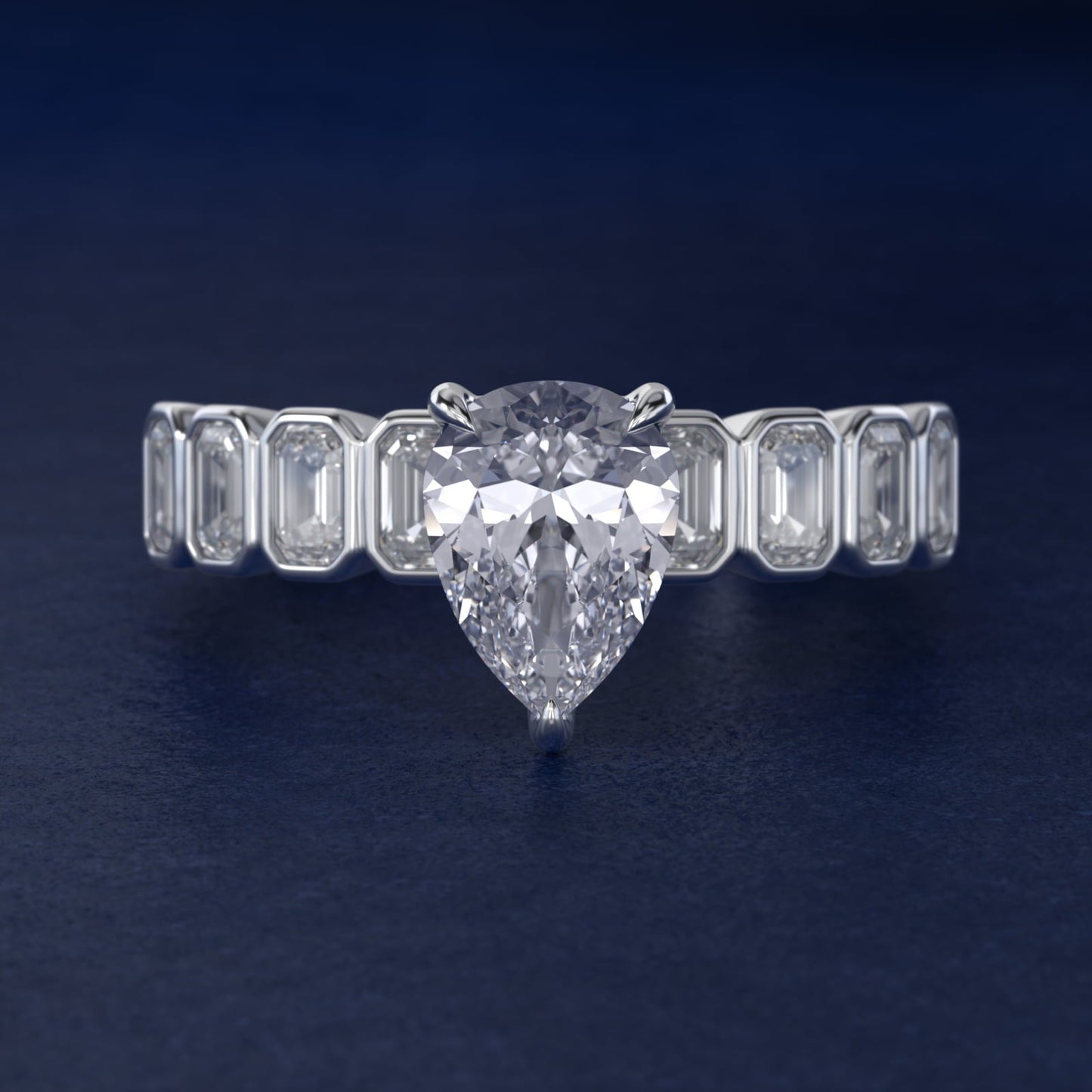 Bezel Set Emerald Cut Side Stone Diamond Engagement Ring In 18k White Gold By James Allen - Pear Center