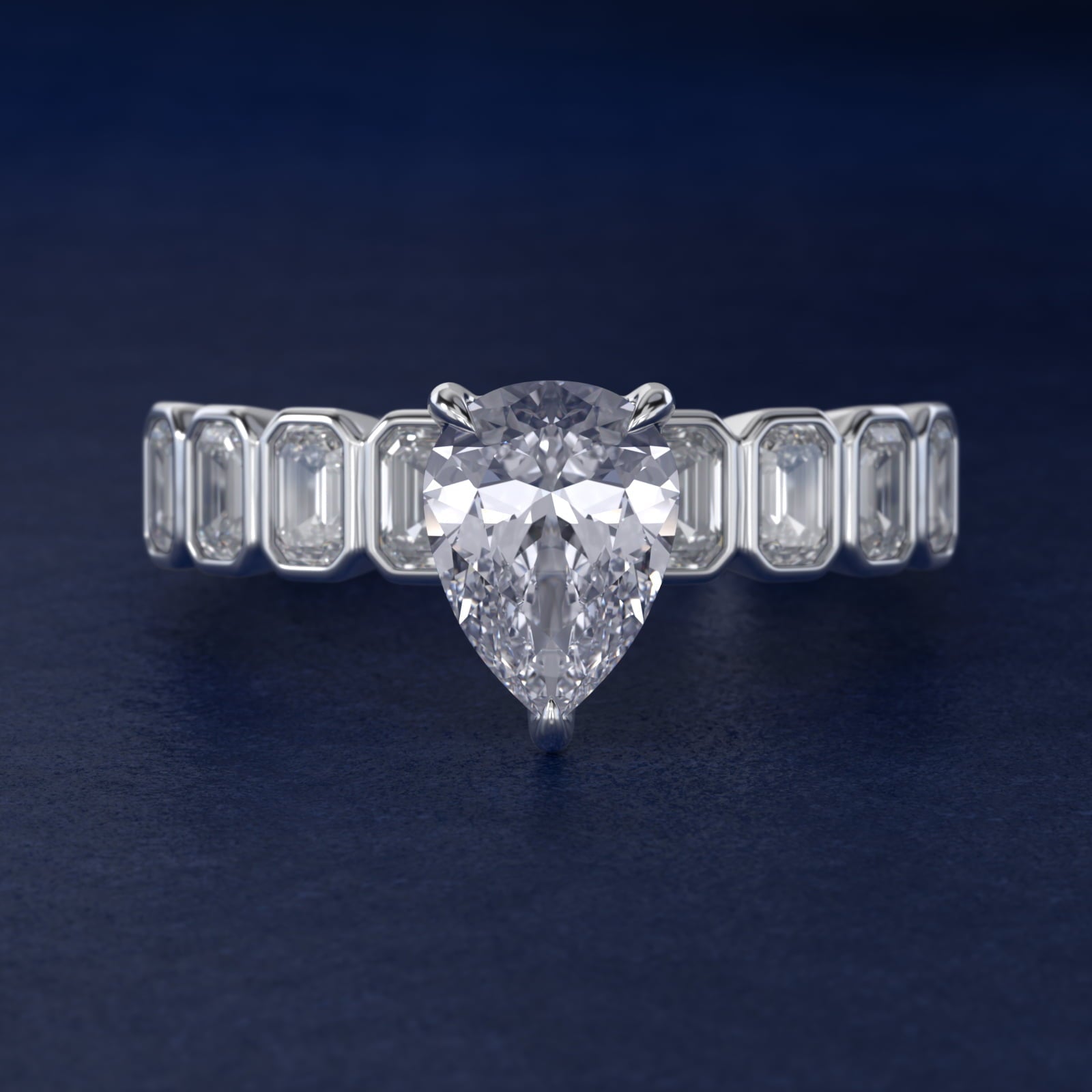 Bezel Set Emerald Cut Side Stone Diamond Engagement Ring In 18k White Gold By James Allen - Pear Center