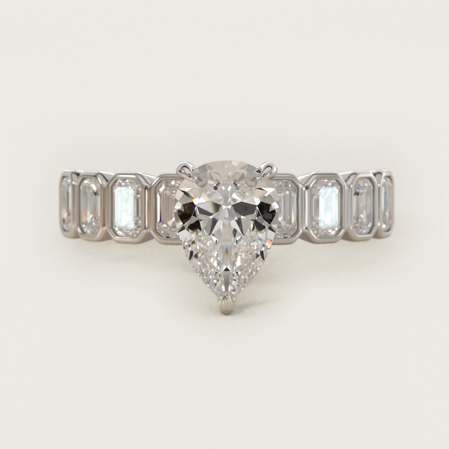 Bezel Set Emerald Cut Side Stone Diamond Engagement Ring In 18k White Gold By James Allen - Pear Center