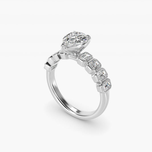 Bezel Set Emerald Cut Side Stone Diamond Engagement Ring In Platinum By James Allen - Pear Center