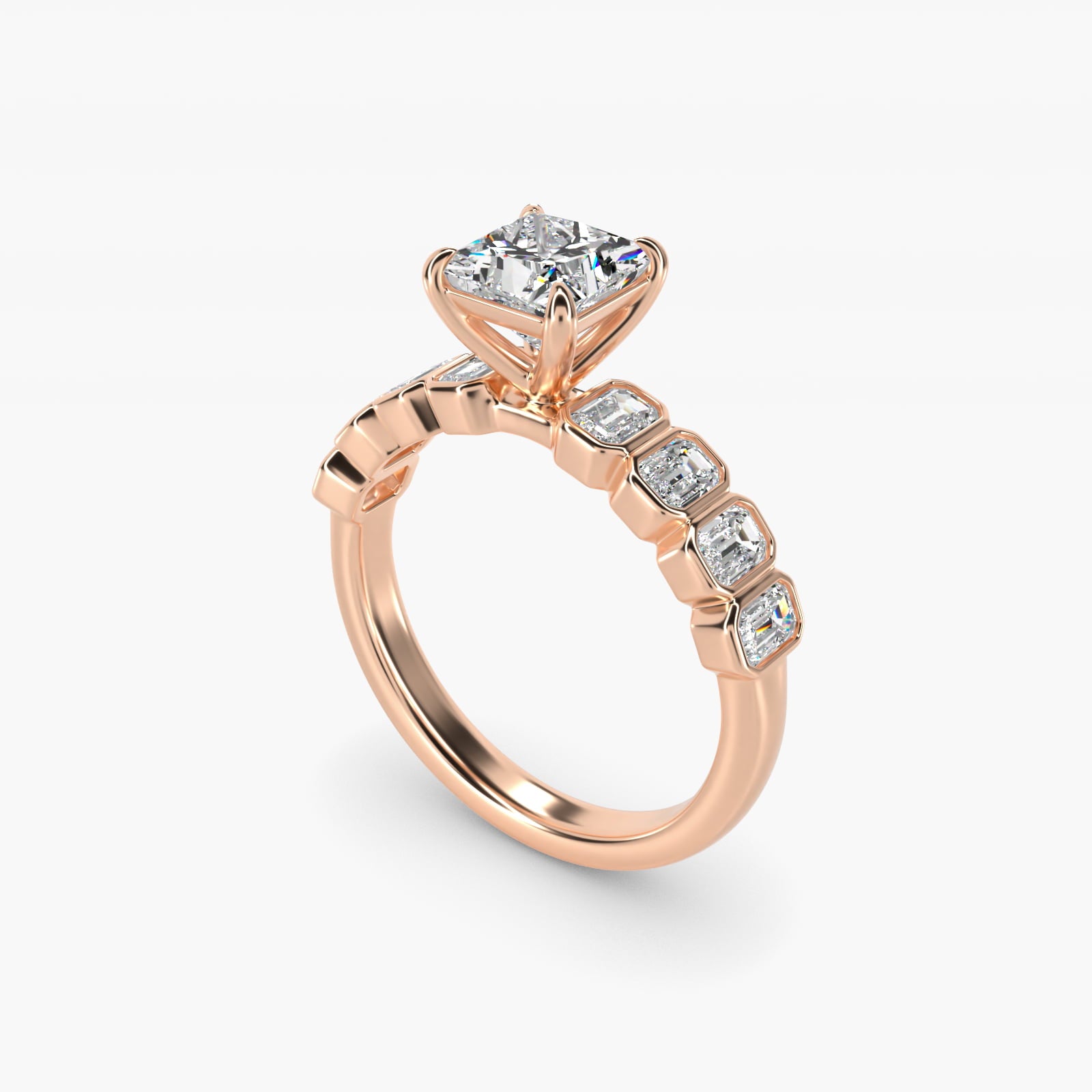 Bezel Set Emerald Cut Side Stone Diamond Engagement Ring In 14K Rose Gold By James Allen - Princess Center