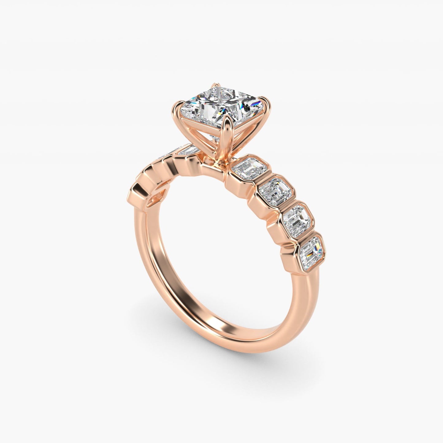 Bezel Set Emerald Cut Side Stone Diamond Engagement Ring In 18k Rose Gold By James Allen - Princess Center