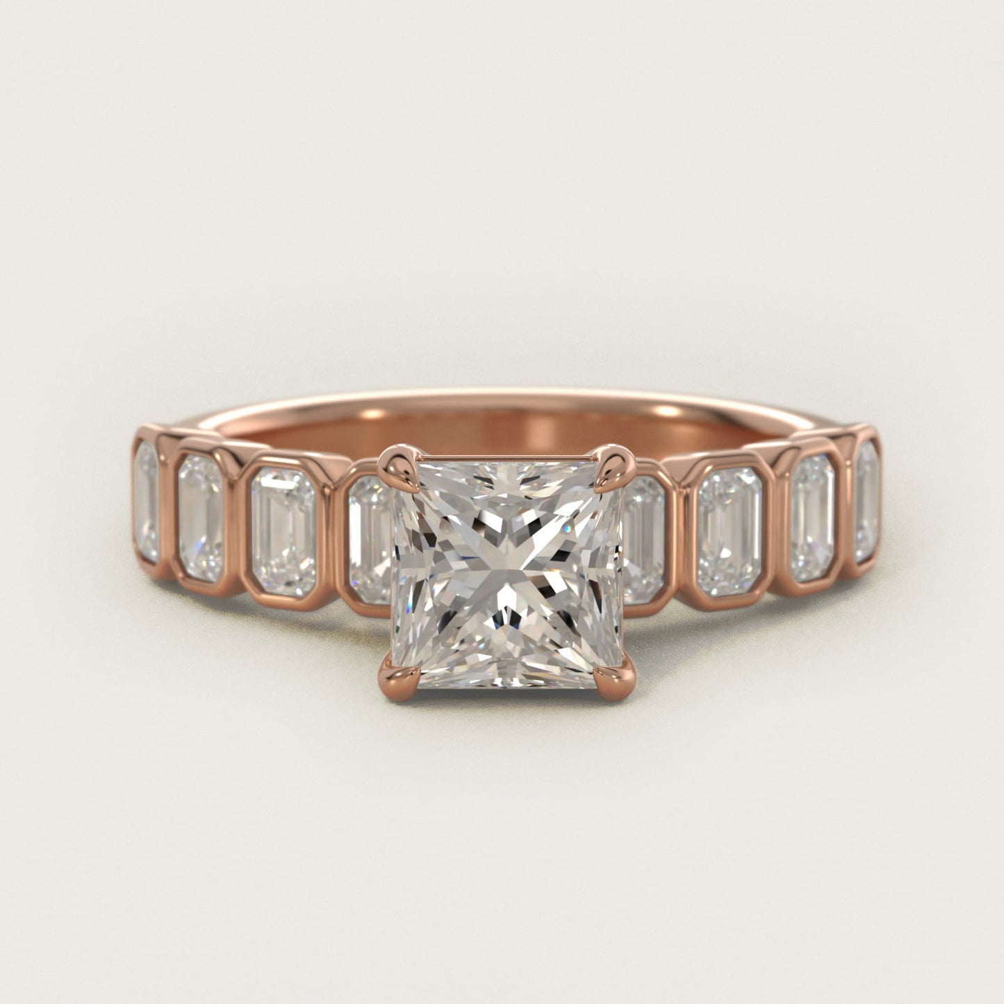 Bezel Set Emerald Cut Side Stone Diamond Engagement Ring In 14K Rose Gold By James Allen - Princess Center