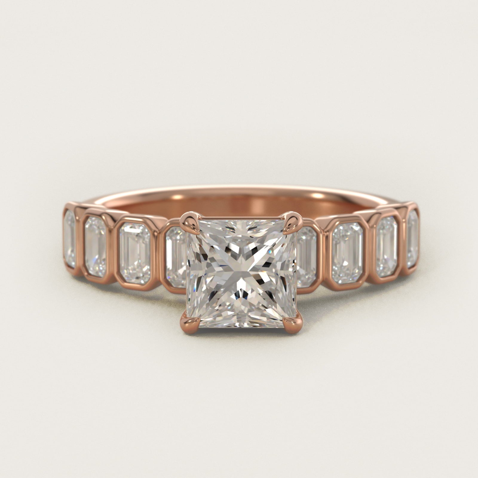 Bezel Set Emerald Cut Side Stone Diamond Engagement Ring In 18k Rose Gold By James Allen - Princess Center