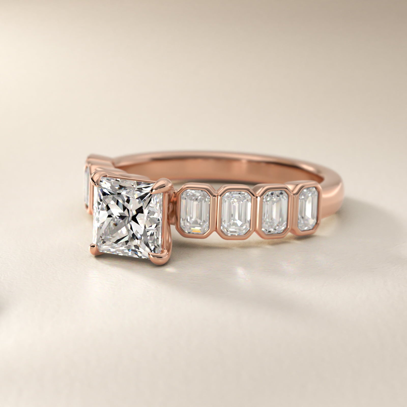 Bezel Set Emerald Cut Side Stone Diamond Engagement Ring In 14K Rose Gold By James Allen - Princess Center
