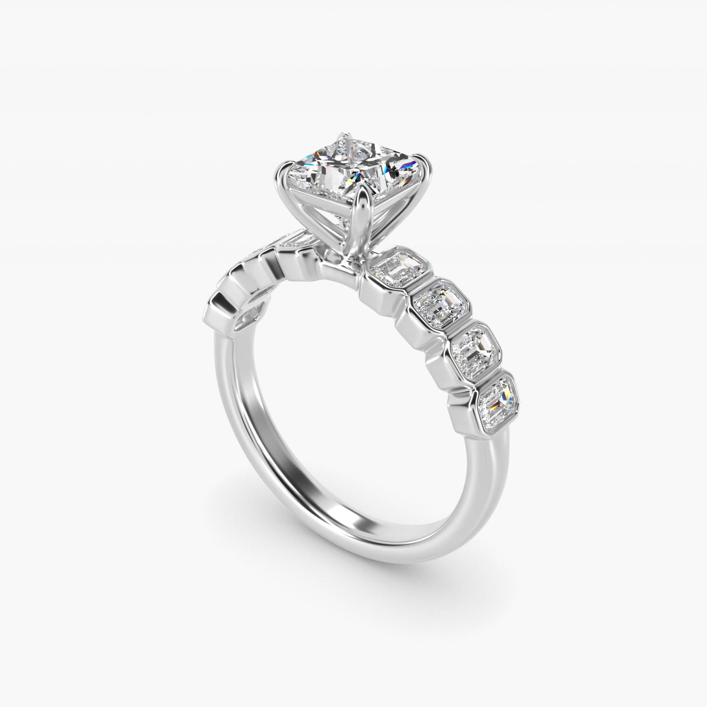 Bezel Set Emerald Cut Side Stone Diamond Engagement Ring In 14K White Gold By James Allen - Princess Center