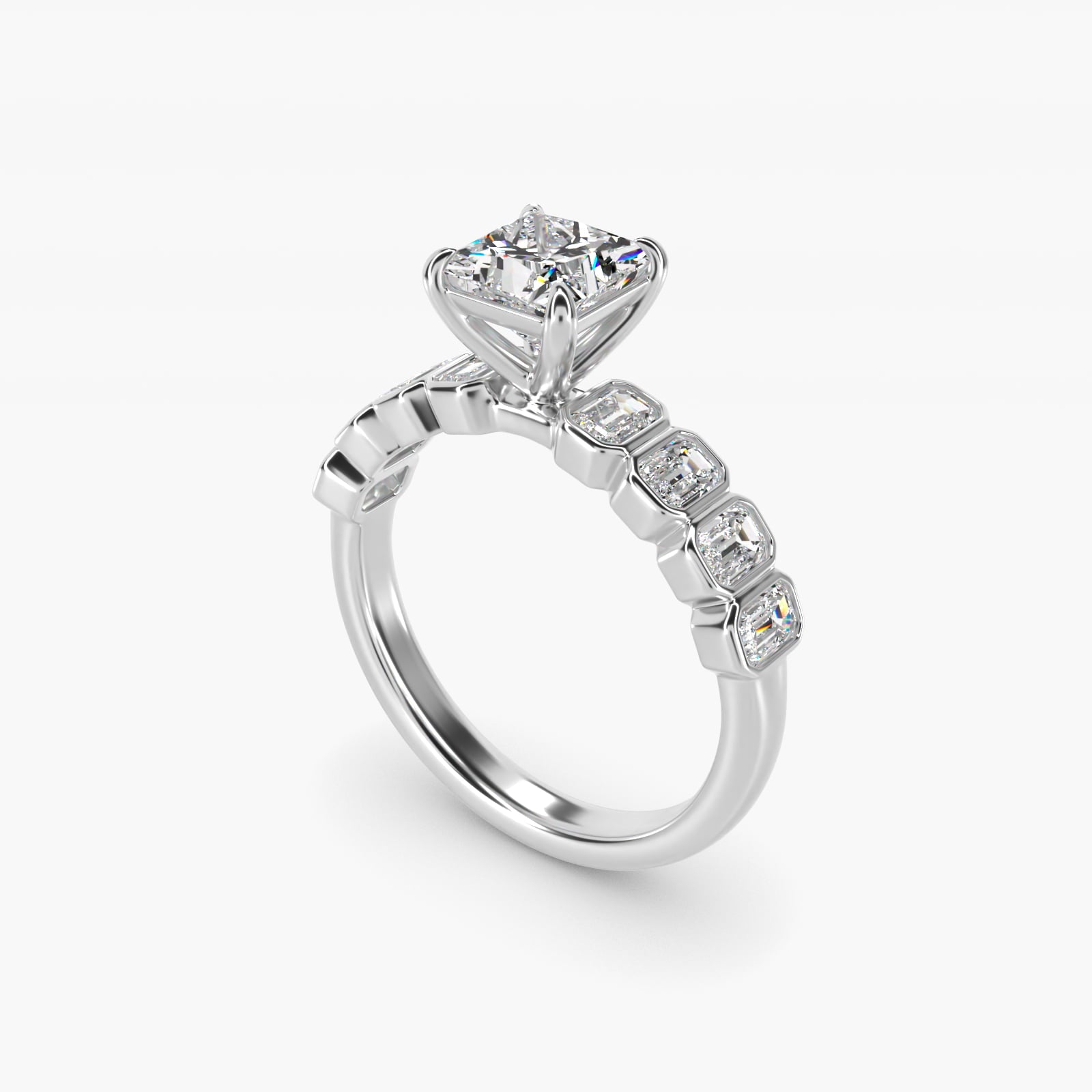 Bezel Set Emerald Cut Side Stone Diamond Engagement Ring In 14K White Gold By James Allen - Princess Center