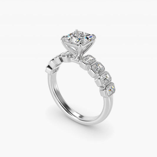 Bezel Set Emerald Cut Side Stone Diamond Engagement Ring In 14K White Gold By James Allen - Princess Center