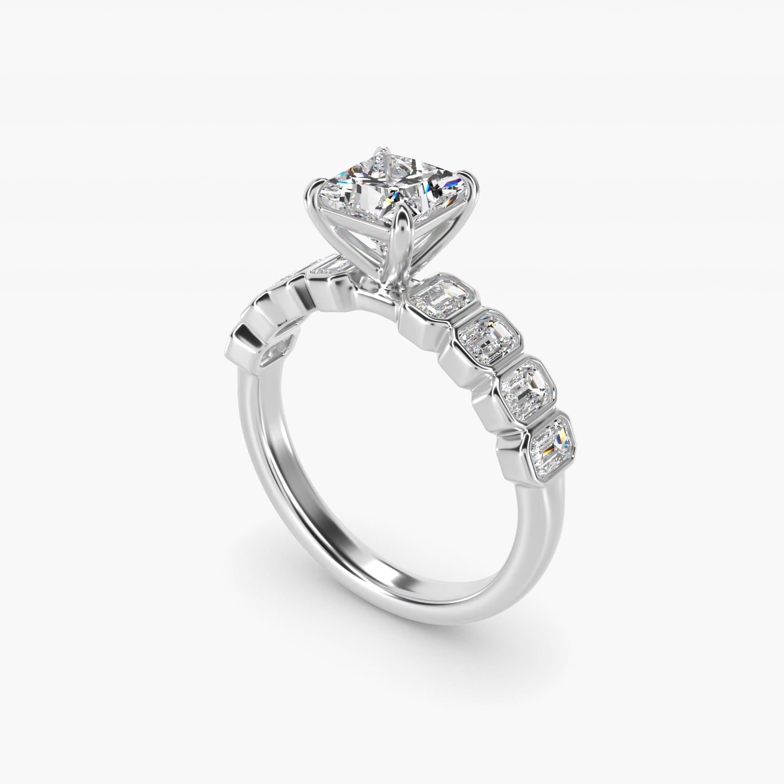 Bezel Set Emerald Cut Side Stone Diamond Engagement Ring In 18k White Gold By James Allen - Princess Center