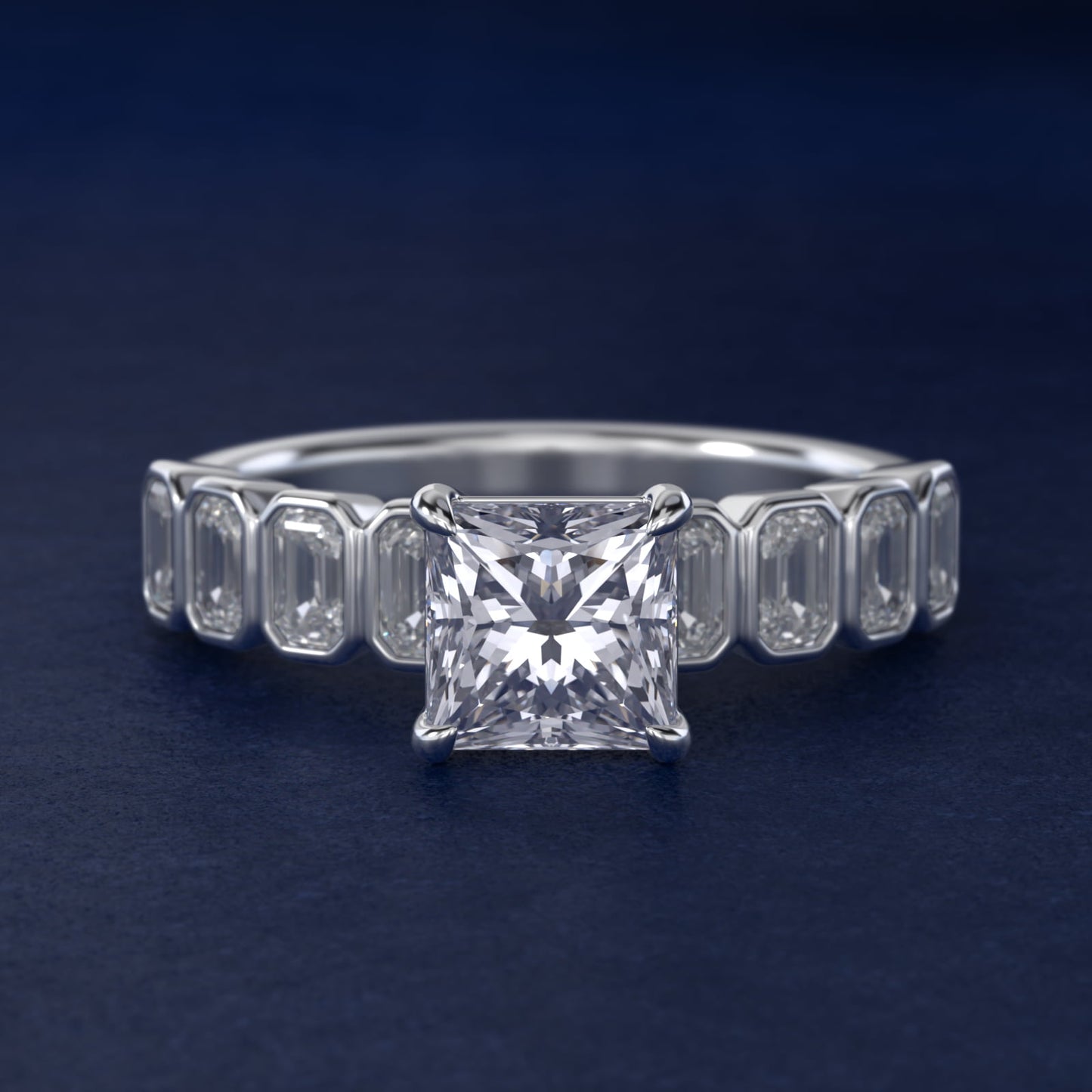 Bezel Set Emerald Cut Side Stone Diamond Engagement Ring In 14K White Gold By James Allen - Princess Center