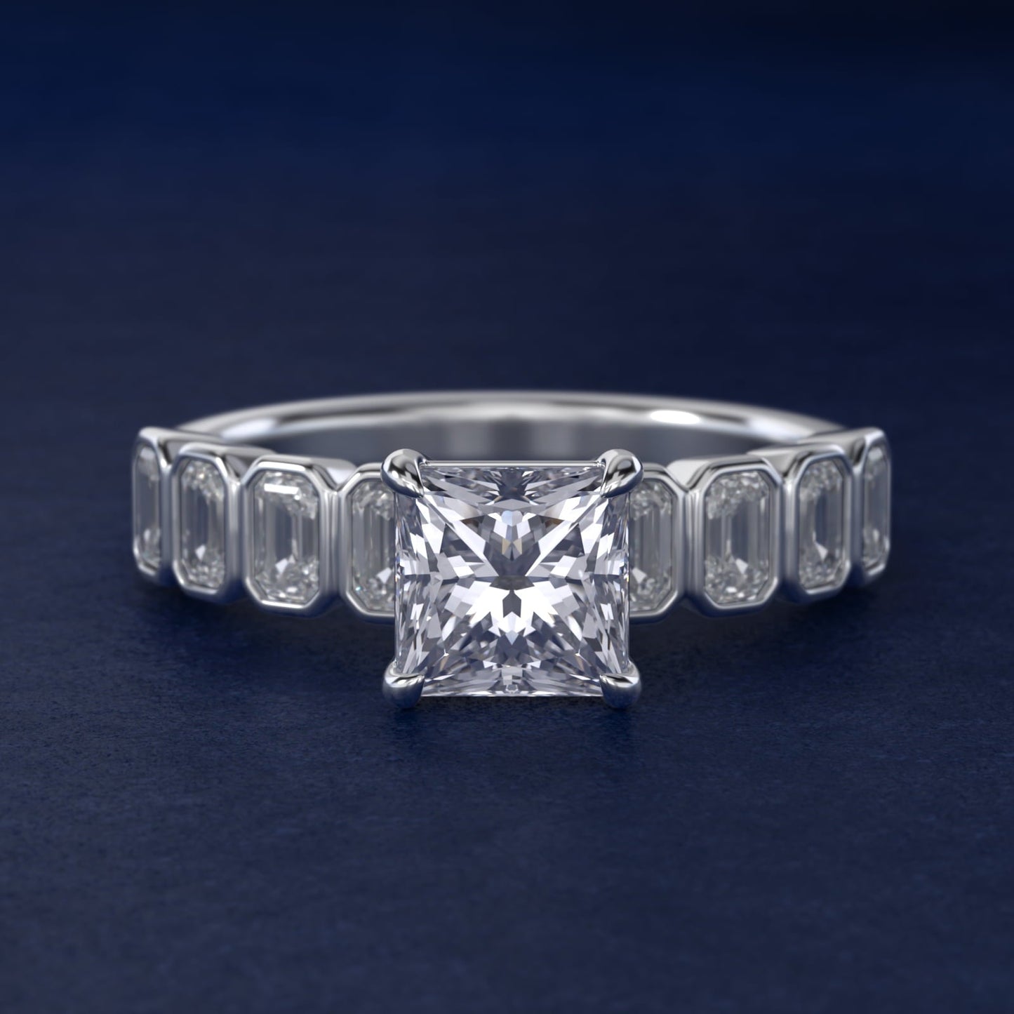 Bezel Set Emerald Cut Side Stone Diamond Engagement Ring In 18k White Gold By James Allen - Princess Center