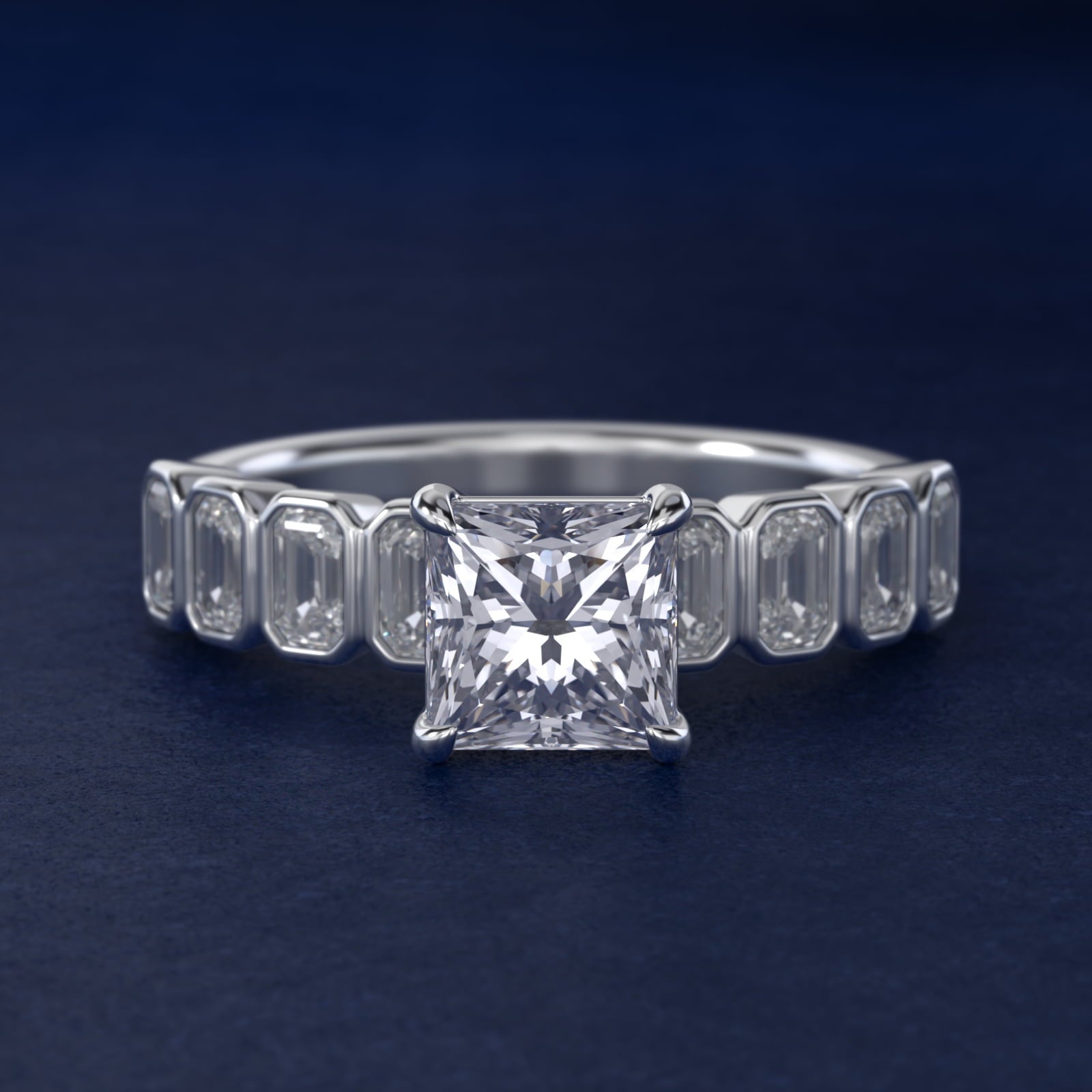Bezel Set Emerald Cut Side Stone Diamond Engagement Ring In 18k White Gold By James Allen - Princess Center