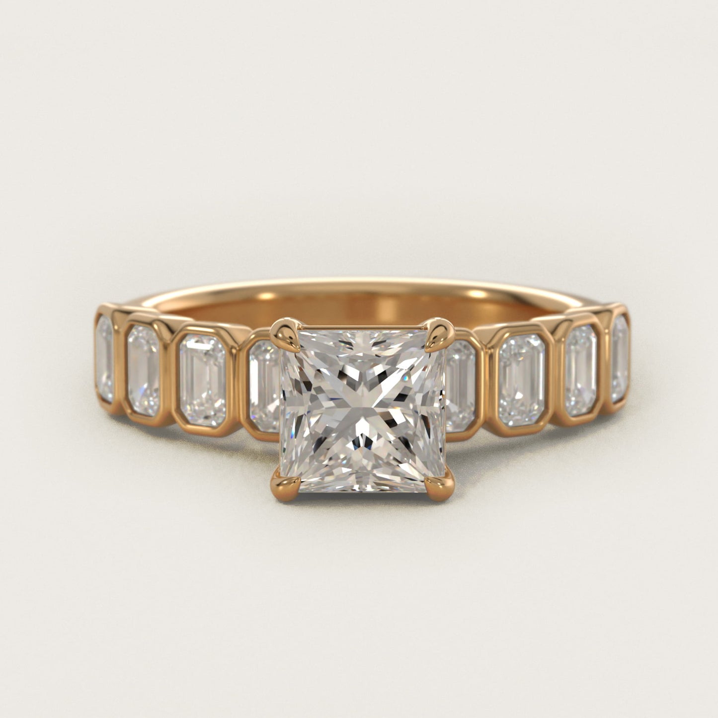 Bezel Set Emerald Cut Side Stone Diamond Engagement Ring In 14K Yellow Gold By James Allen - Princess Center