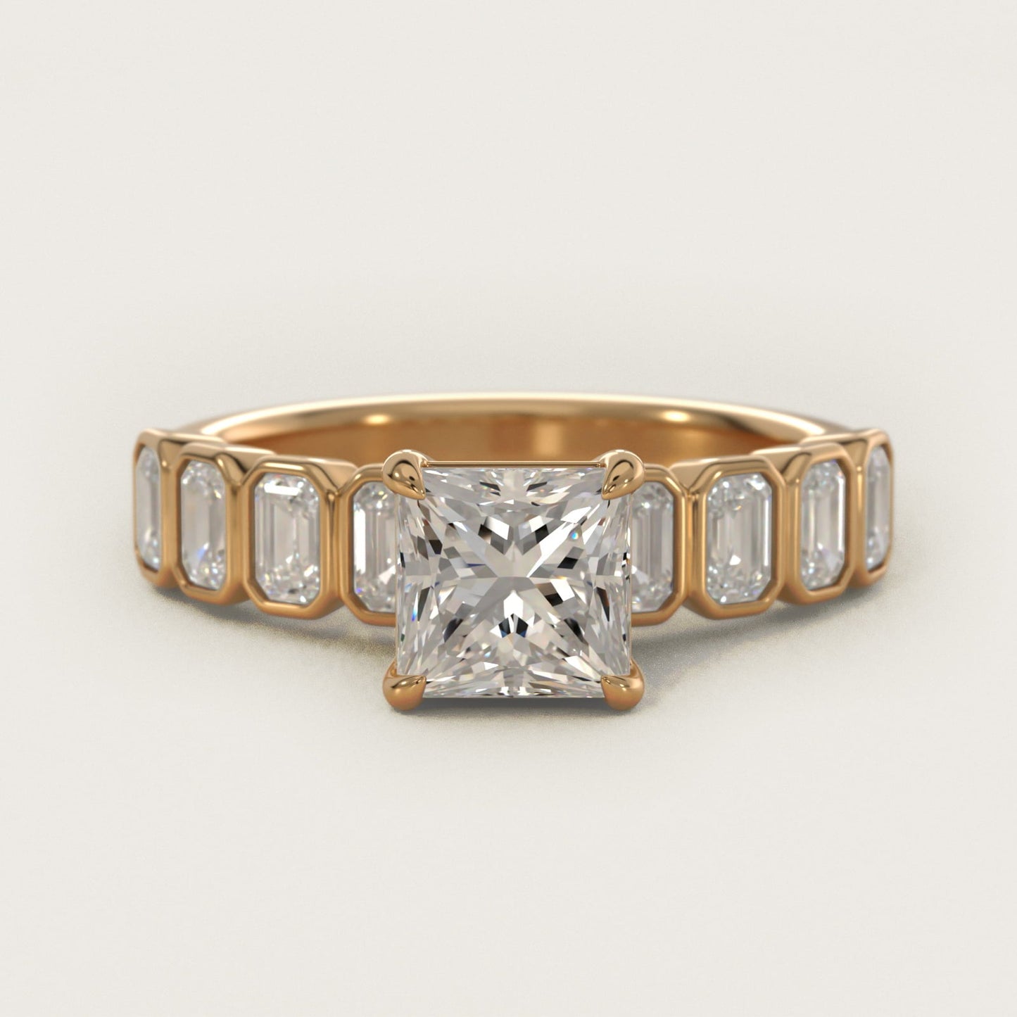 Bezel Set Emerald Cut Side Stone Diamond Engagement Ring In 18k Yellow Gold By James Allen - Princess Center