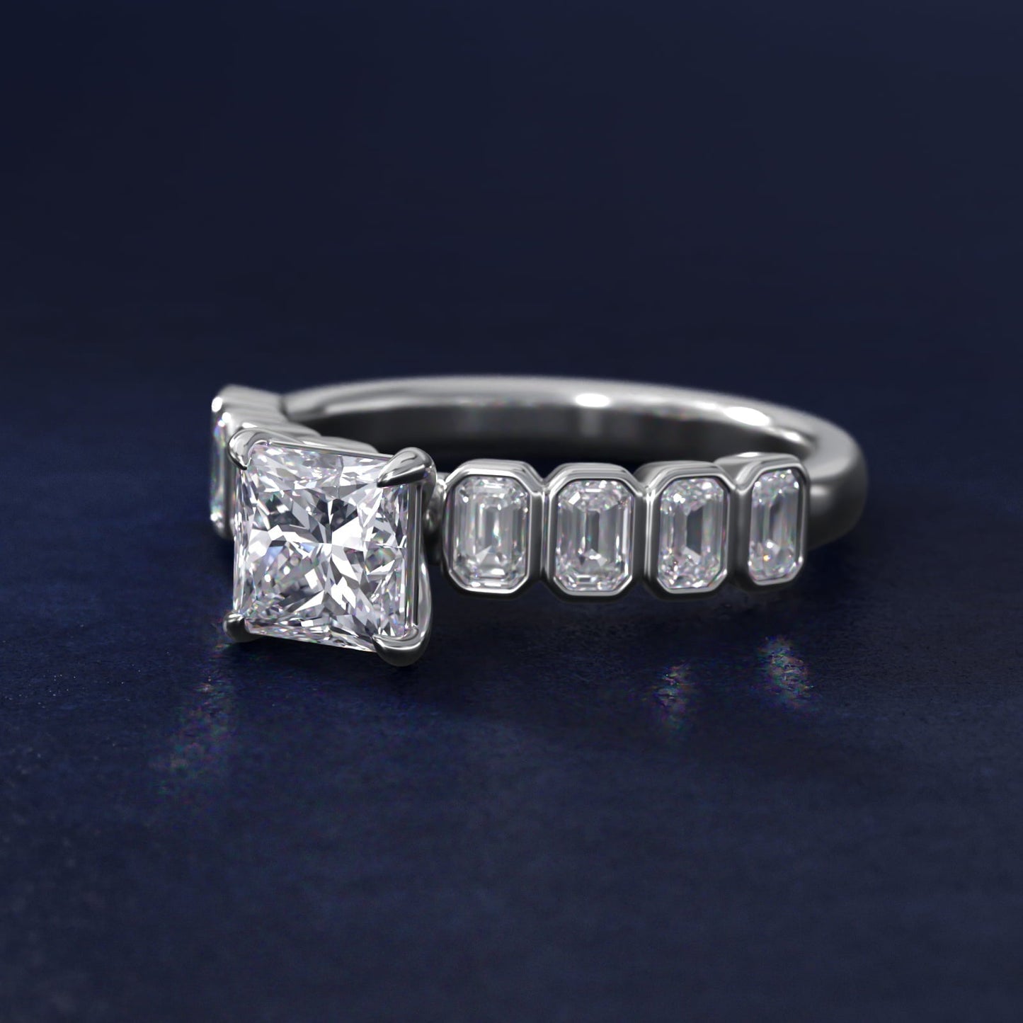 Bezel Set Emerald Cut Side Stone Diamond Engagement Ring In Platinum By James Allen - Princess Center