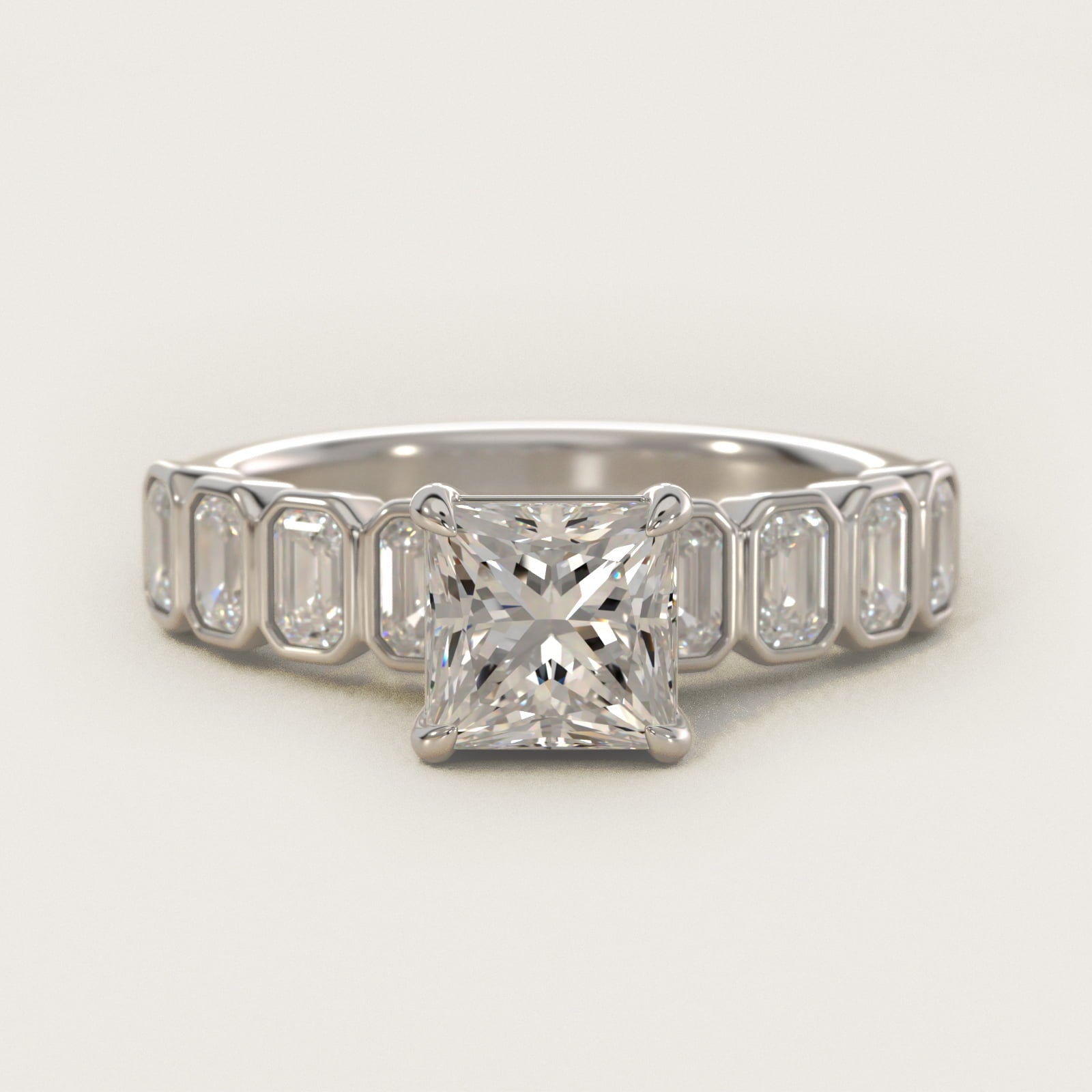 Bezel Set Emerald Cut Side Stone Diamond Engagement Ring In Platinum By James Allen - Princess Center