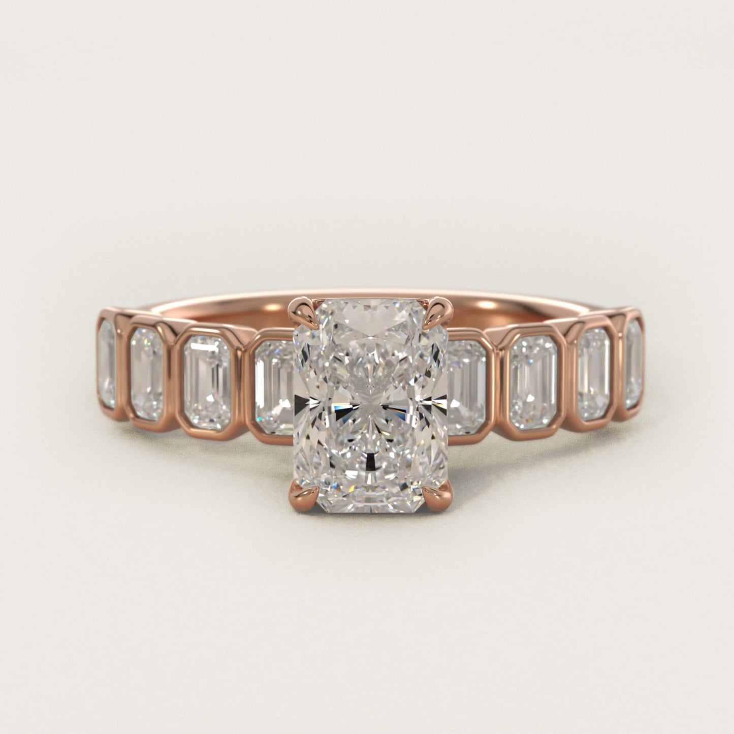 Bezel Set Emerald Cut Side Stone Diamond Engagement Ring In 14K Rose Gold By James Allen - Radiant Center
