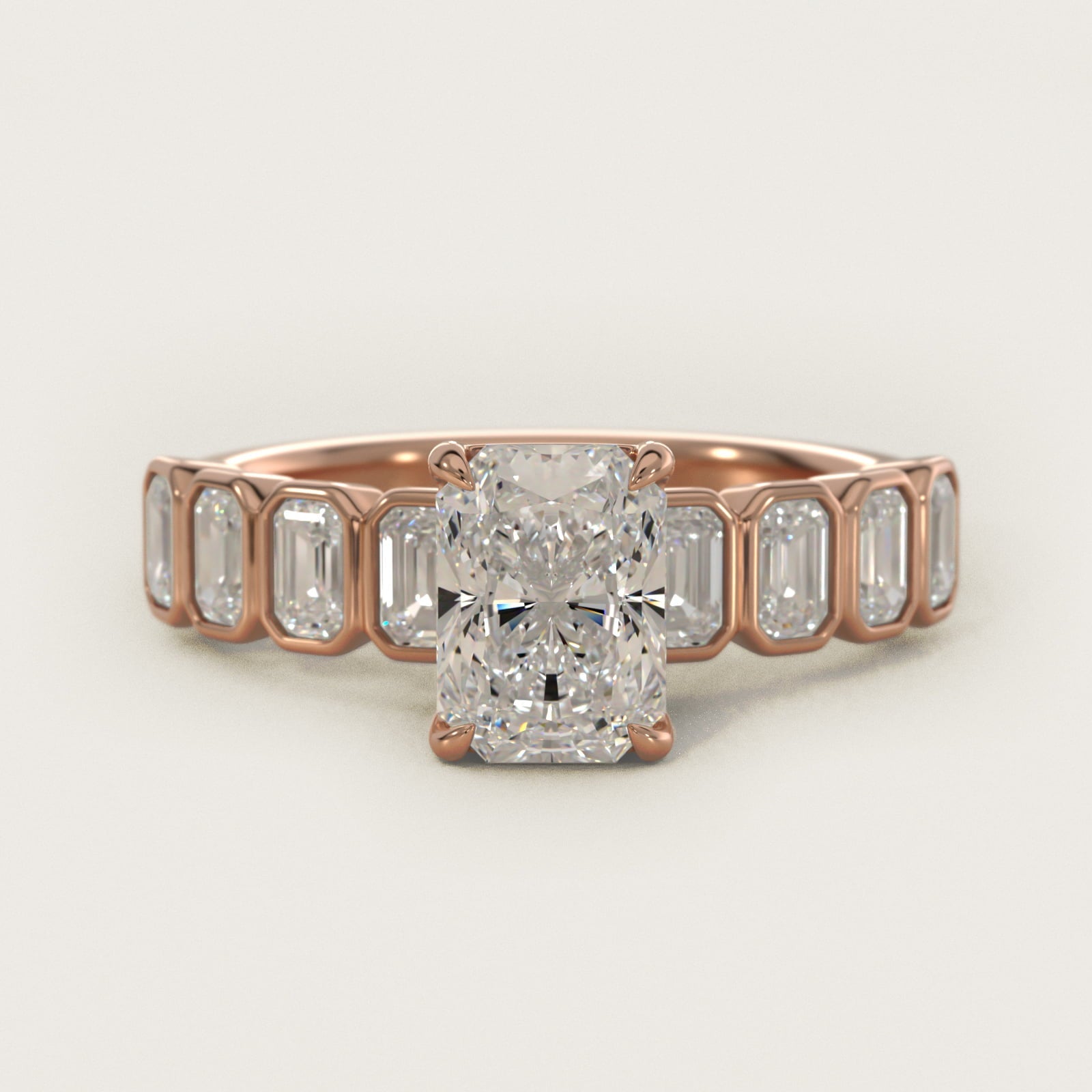 Bezel Set Emerald Cut Side Stone Diamond Engagement Ring In 18k Rose Gold By James Allen - Radiant Center