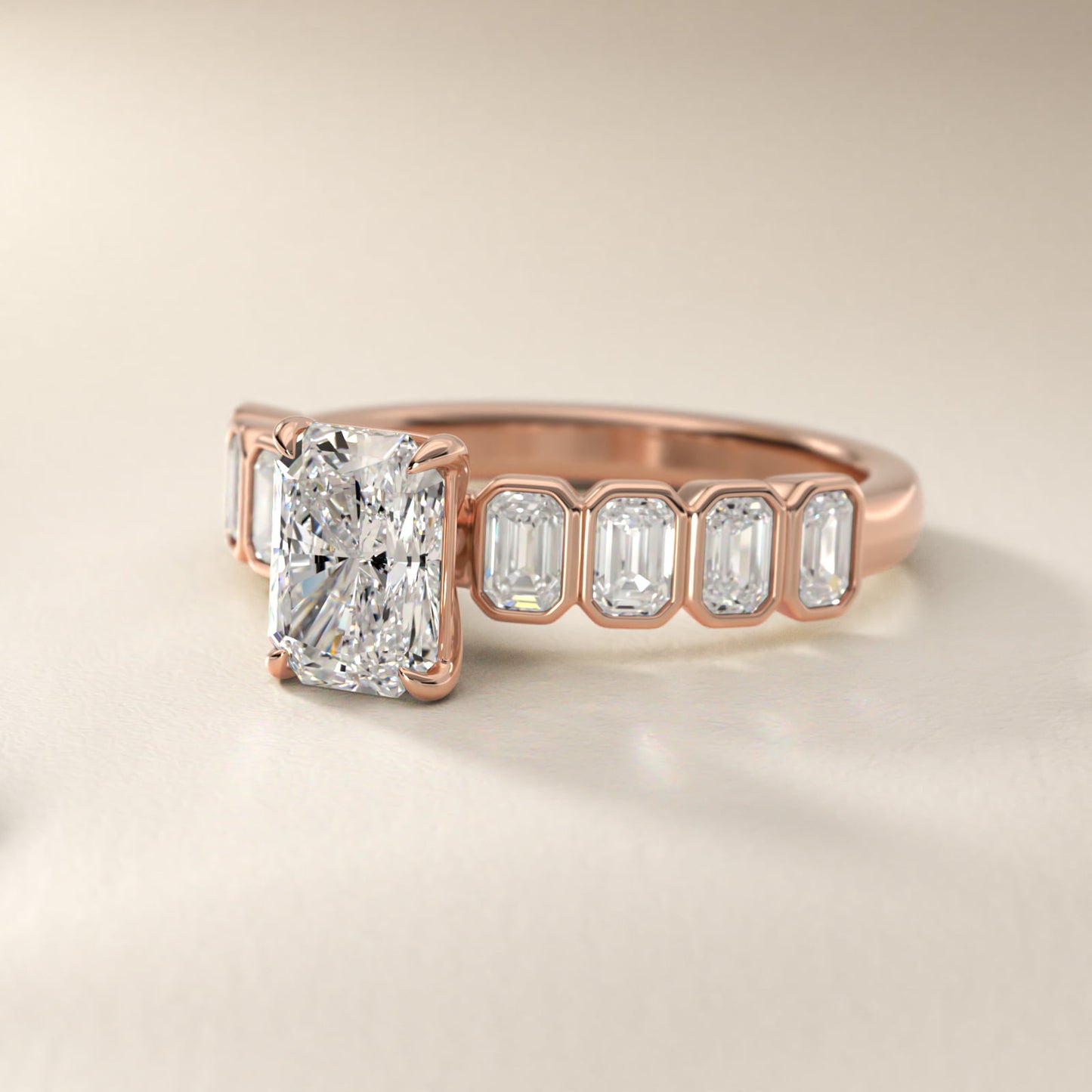 Bezel Set Emerald Cut Side Stone Diamond Engagement Ring In 14K Rose Gold By James Allen - Radiant Center