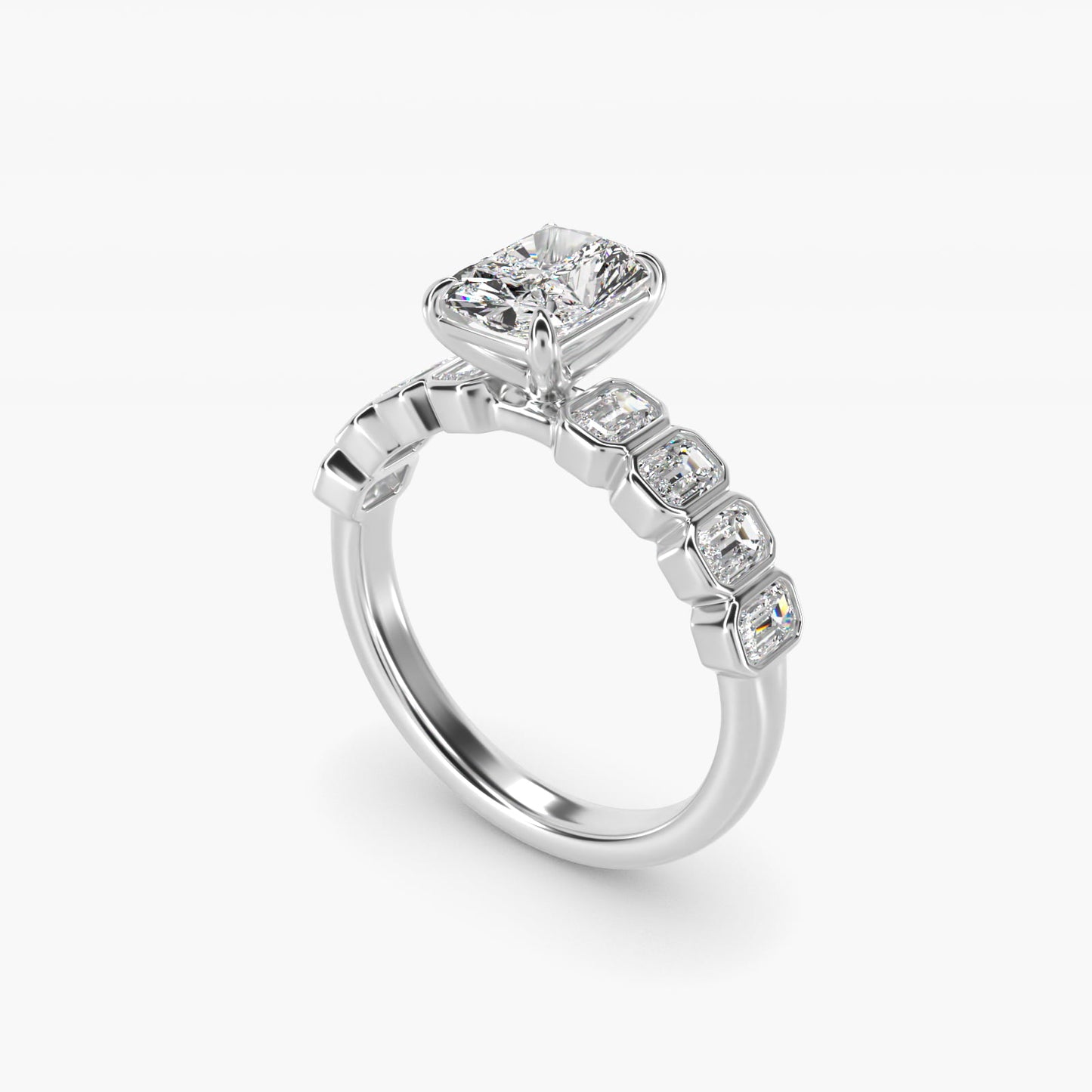 Bezel Set Emerald Cut Side Stone Diamond Engagement Ring In 14K White Gold By James Allen - Radiant Center