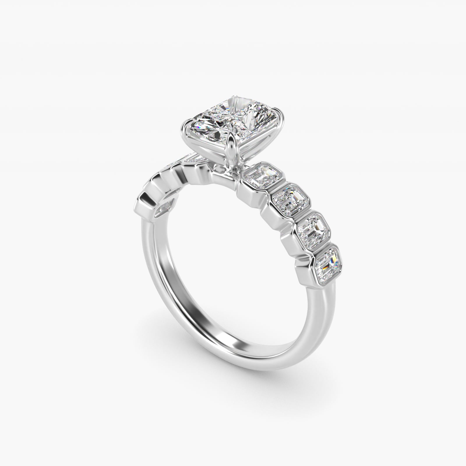 Bezel Set Emerald Cut Side Stone Diamond Engagement Ring In 14K White Gold By James Allen - Radiant Center