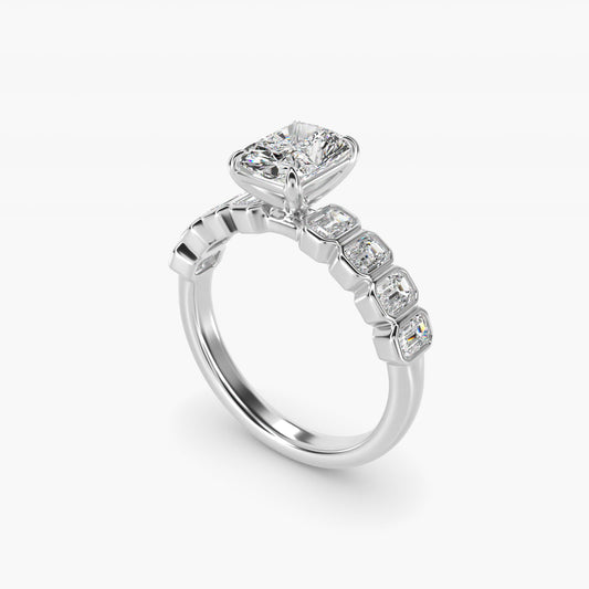 Bezel Set Emerald Cut Side Stone Diamond Engagement Ring In 14K White Gold By James Allen - Radiant Center