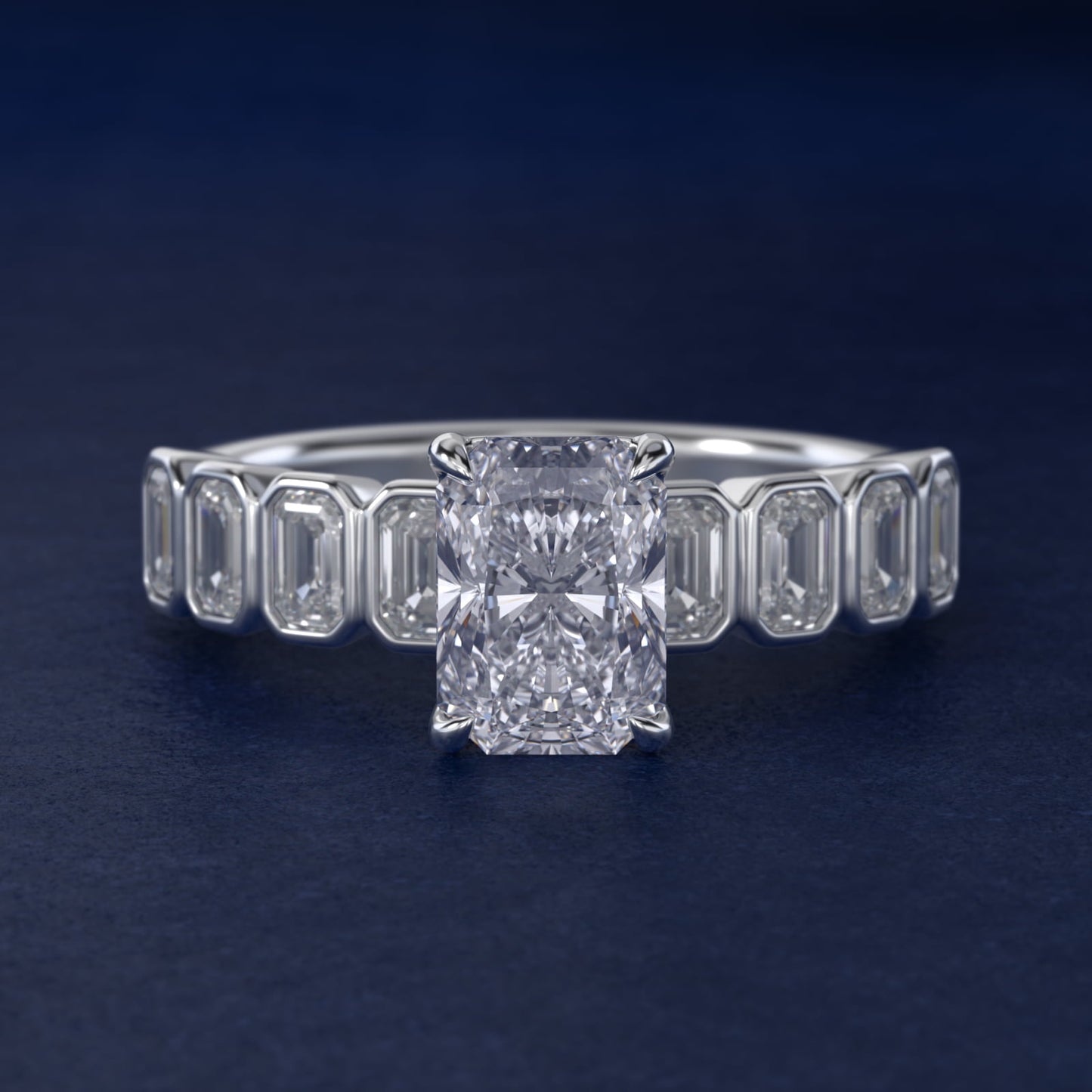 Bezel Set Emerald Cut Side Stone Diamond Engagement Ring In 14K White Gold By James Allen - Radiant Center