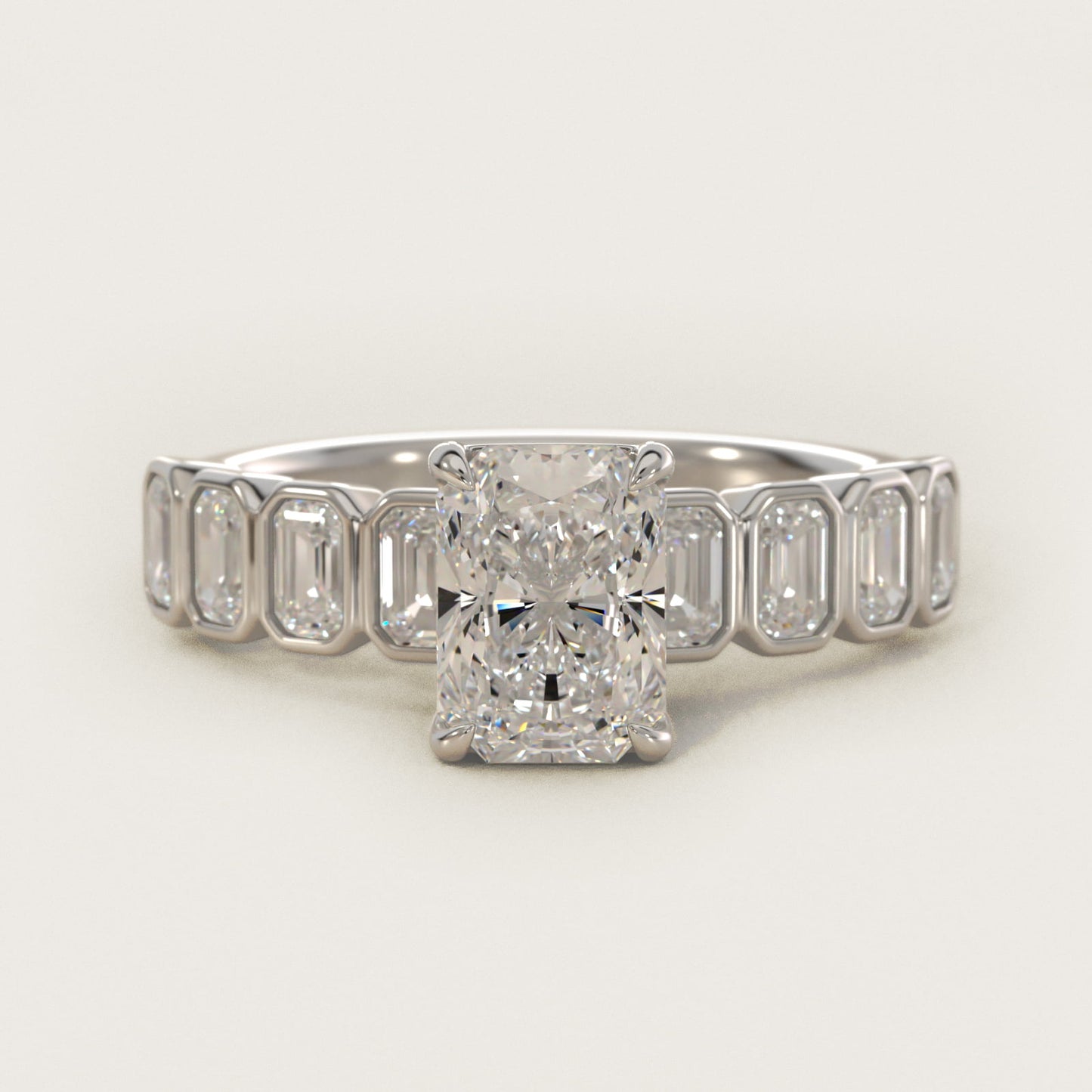 Bezel Set Emerald Cut Side Stone Diamond Engagement Ring In 14K White Gold By James Allen - Radiant Center