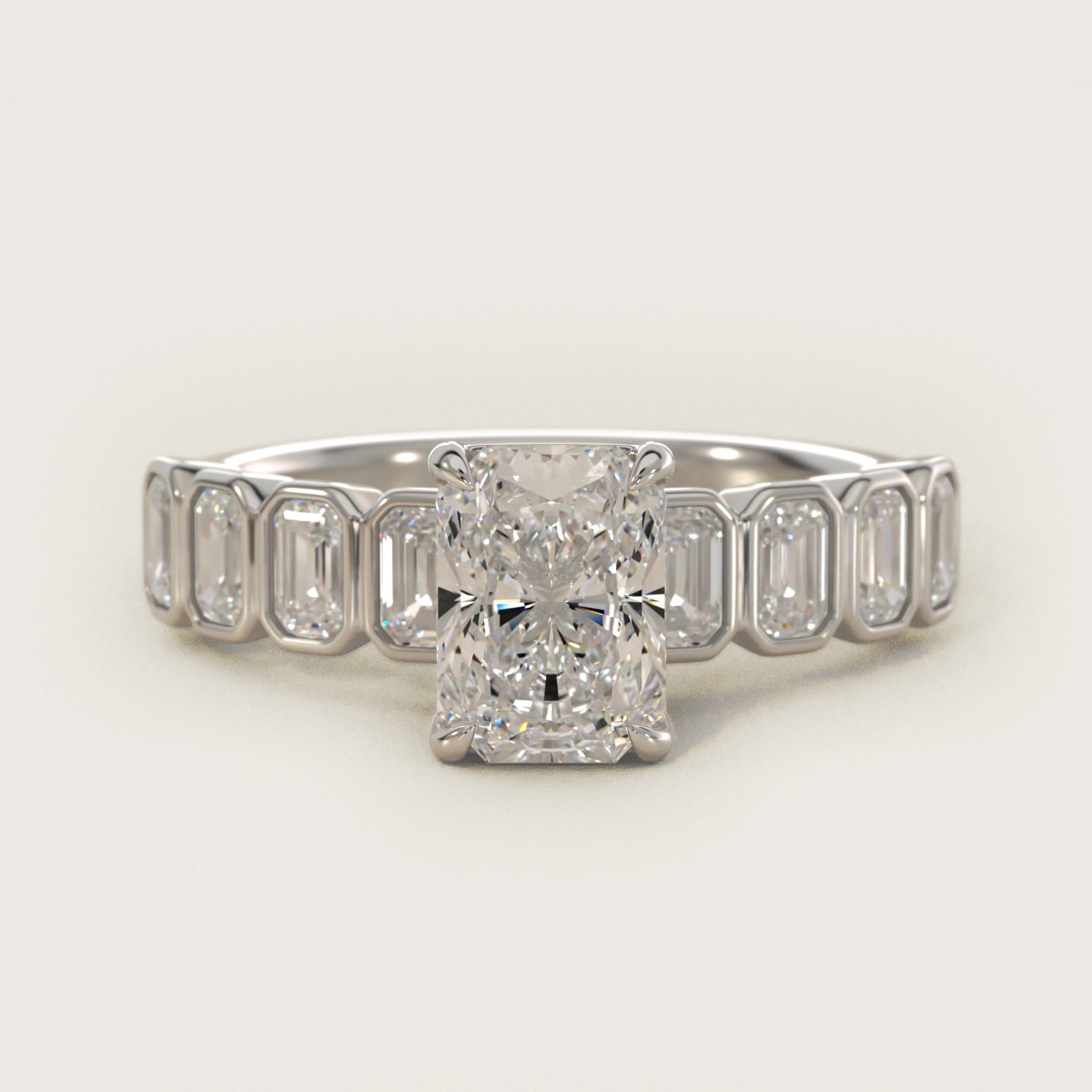 Bezel Set Emerald Cut Side Stone Diamond Engagement Ring In 14K White Gold By James Allen - Radiant Center