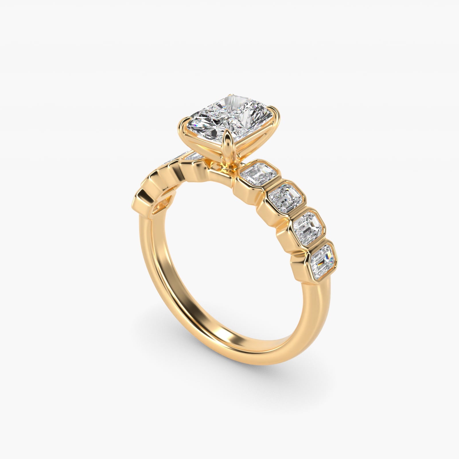 Bezel Set Emerald Cut Side Stone Diamond Engagement Ring In 18k Yellow Gold By James Allen - Radiant Center