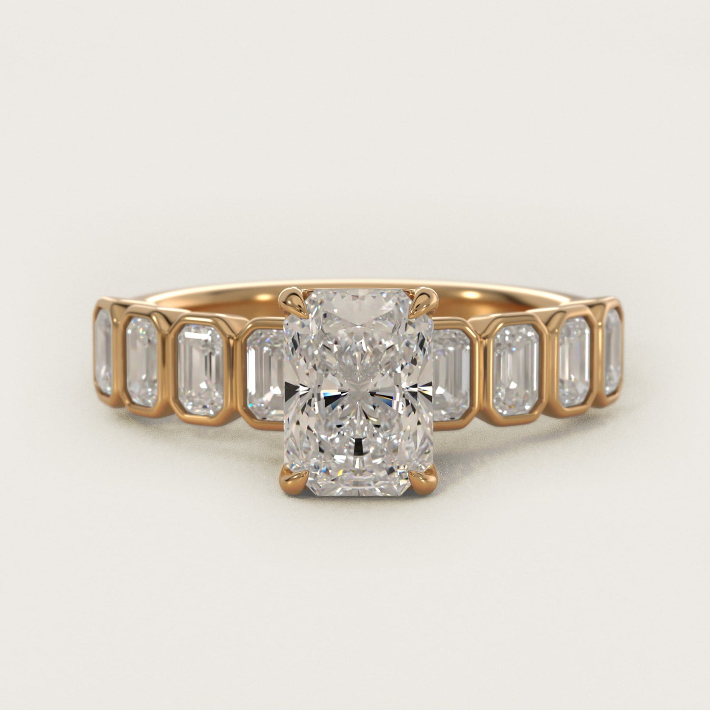 Bezel Set Emerald Cut Side Stone Diamond Engagement Ring In 14K Yellow Gold By James Allen - Radiant Center
