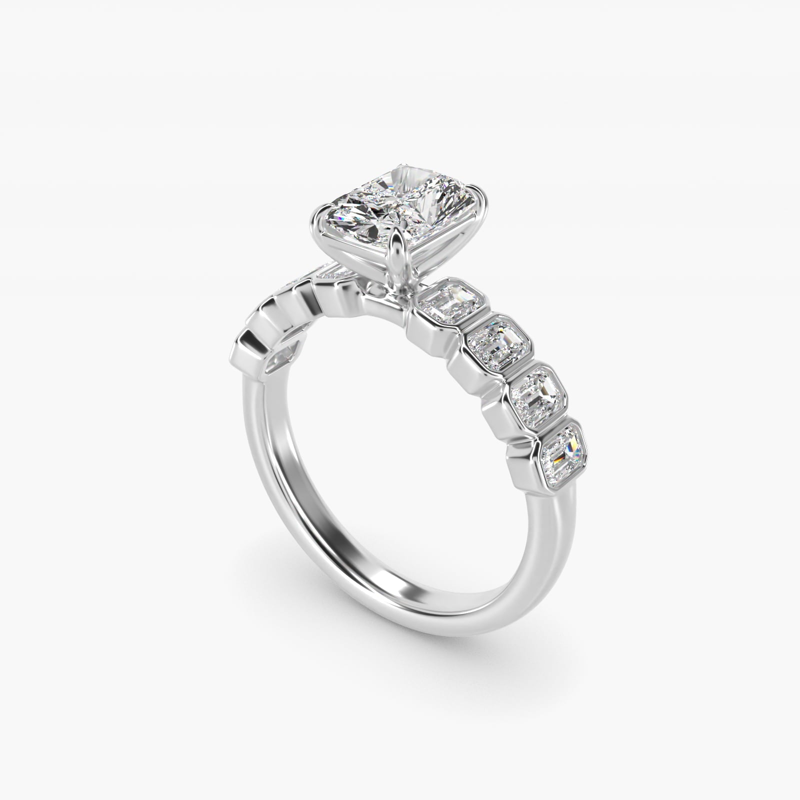 Bezel Set Emerald Cut Side Stone Diamond Engagement Ring In Platinum By James Allen - Radiant Center