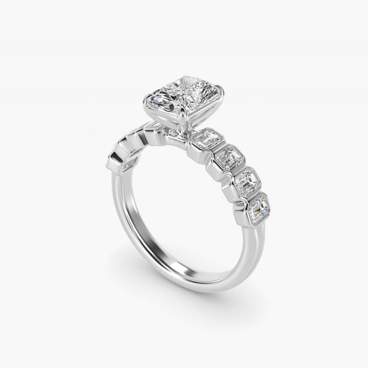 Bezel Set Emerald Cut Side Stone Diamond Engagement Ring In Platinum By James Allen - Radiant Center