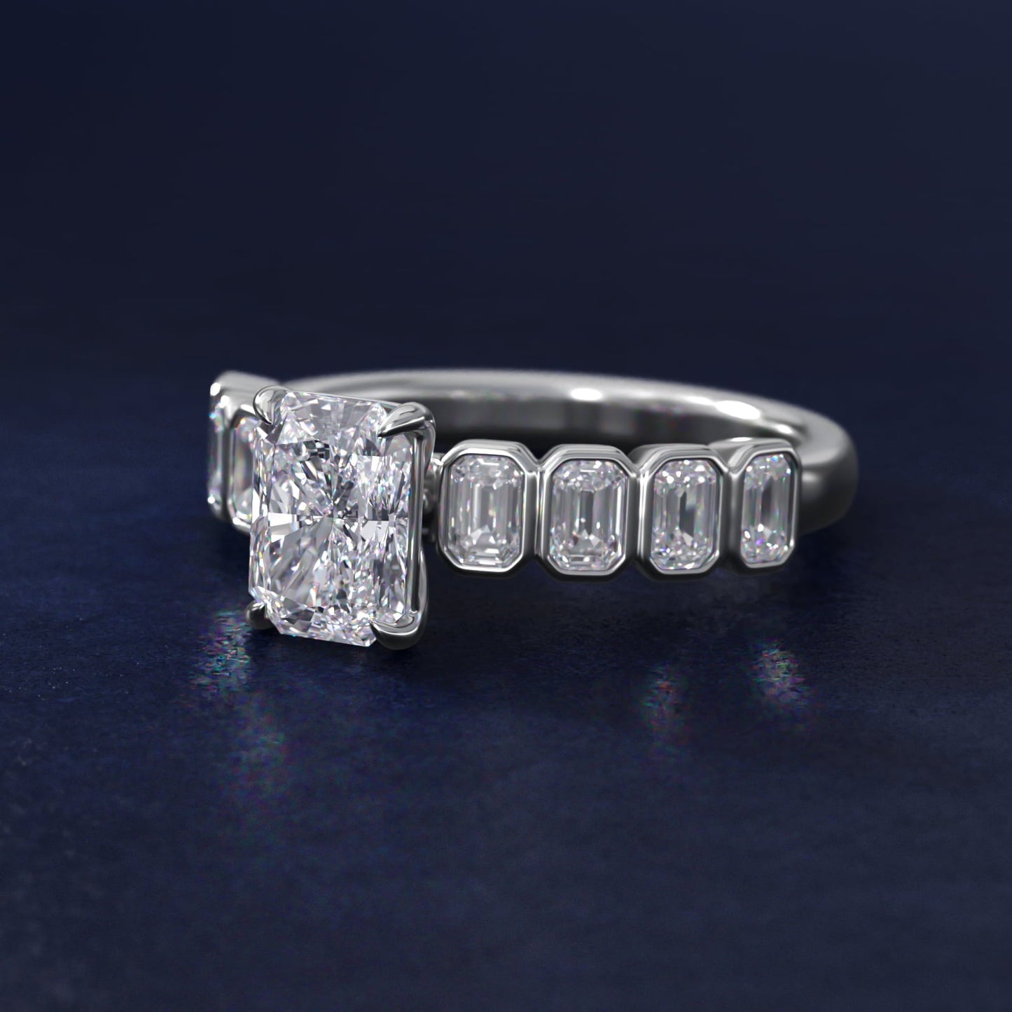 Bezel Set Emerald Cut Side Stone Diamond Engagement Ring In Platinum By James Allen - Radiant Center