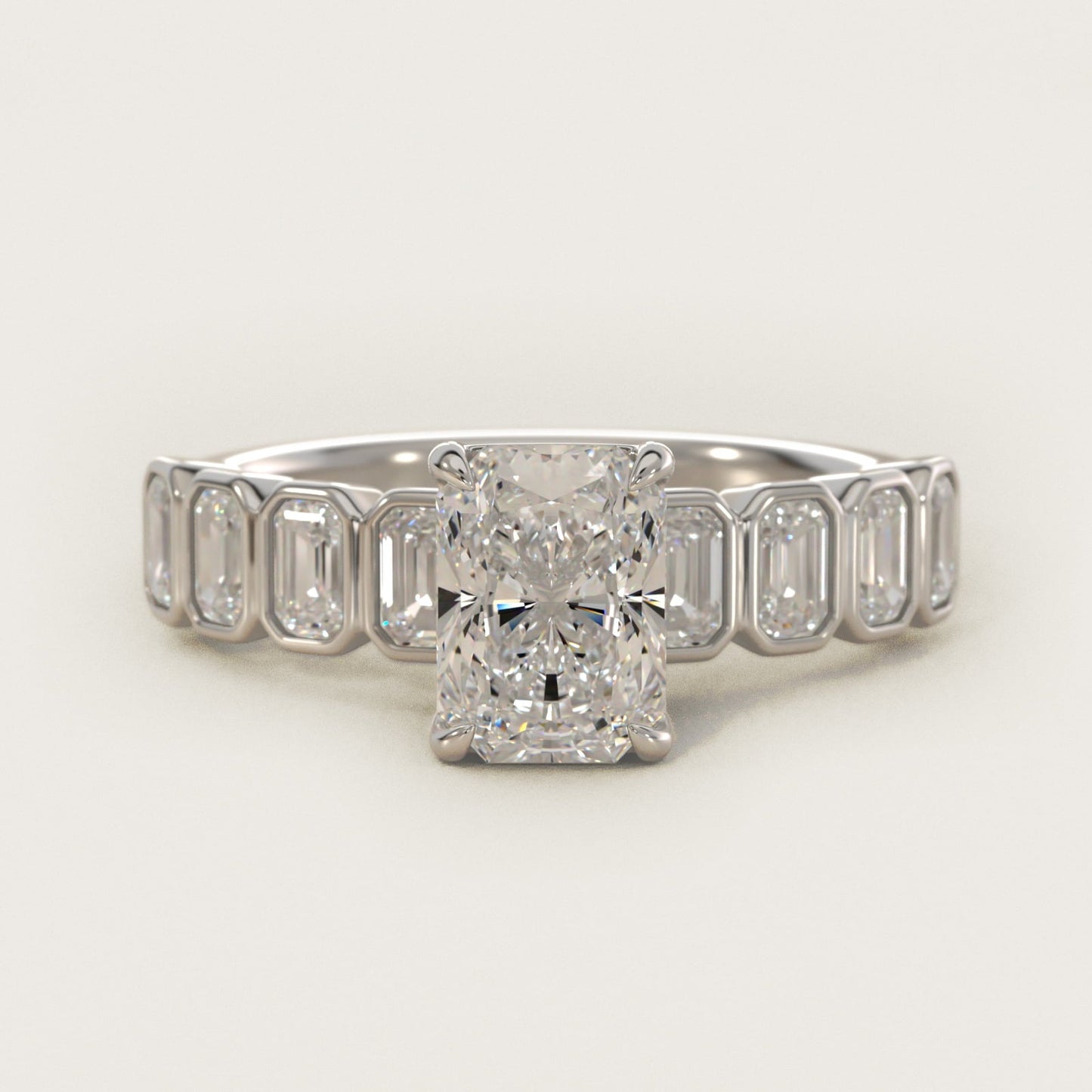 Bezel Set Emerald Cut Side Stone Diamond Engagement Ring In Platinum By James Allen - Radiant Center