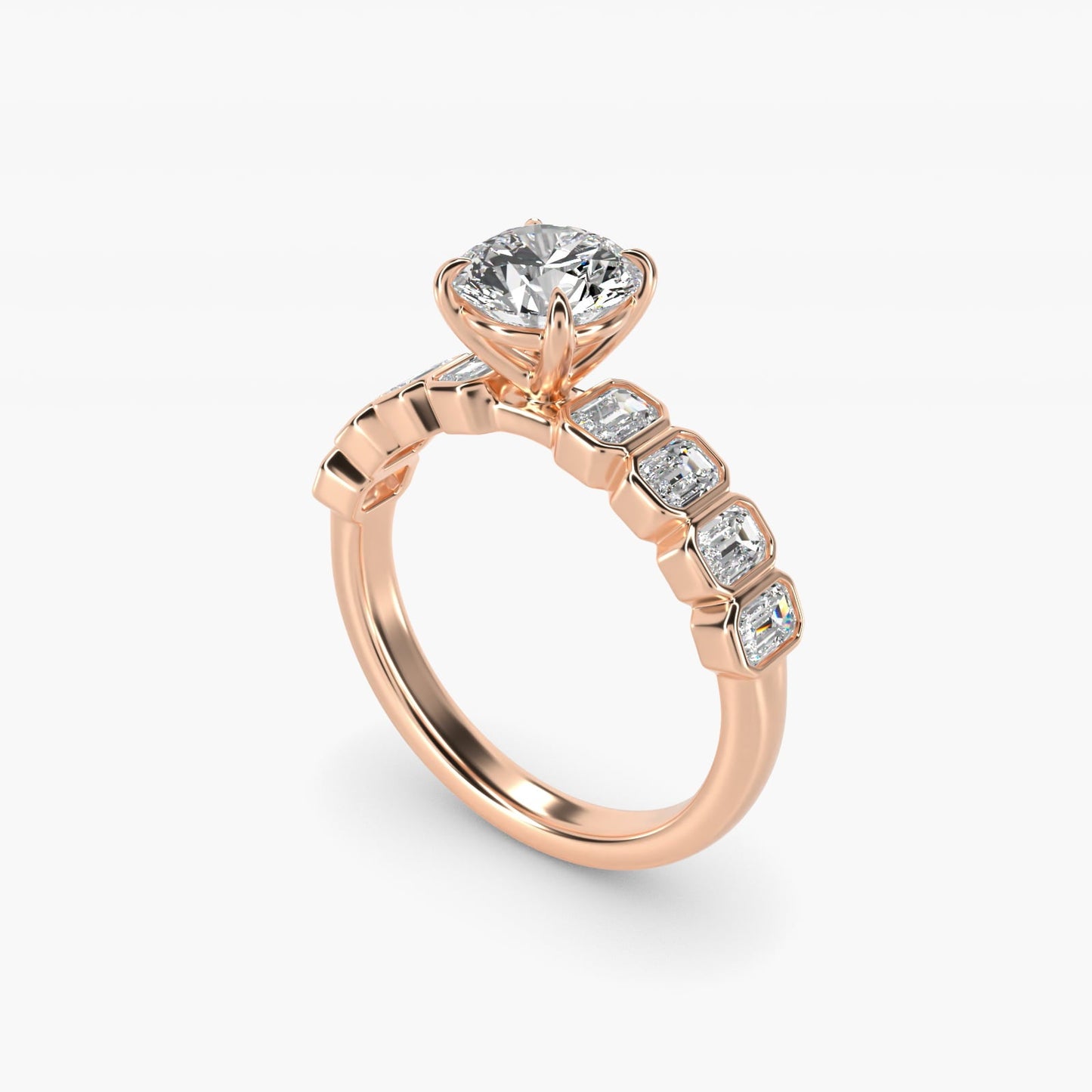 Bezel Set Emerald Cut Side Stone Diamond Engagement Ring In 18k Rose Gold By James Allen - Round Center