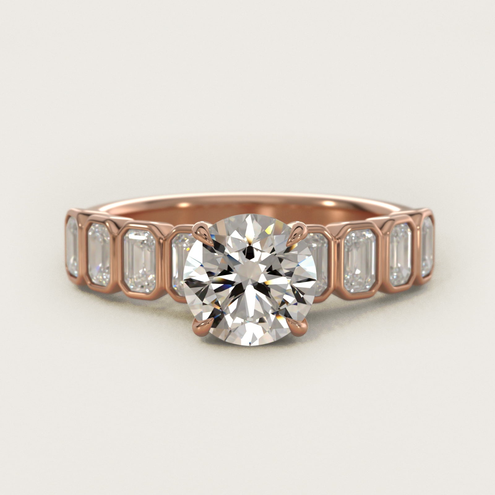 Bezel Set Emerald Cut Side Stone Diamond Engagement Ring In 14K Rose Gold By James Allen - Round Center