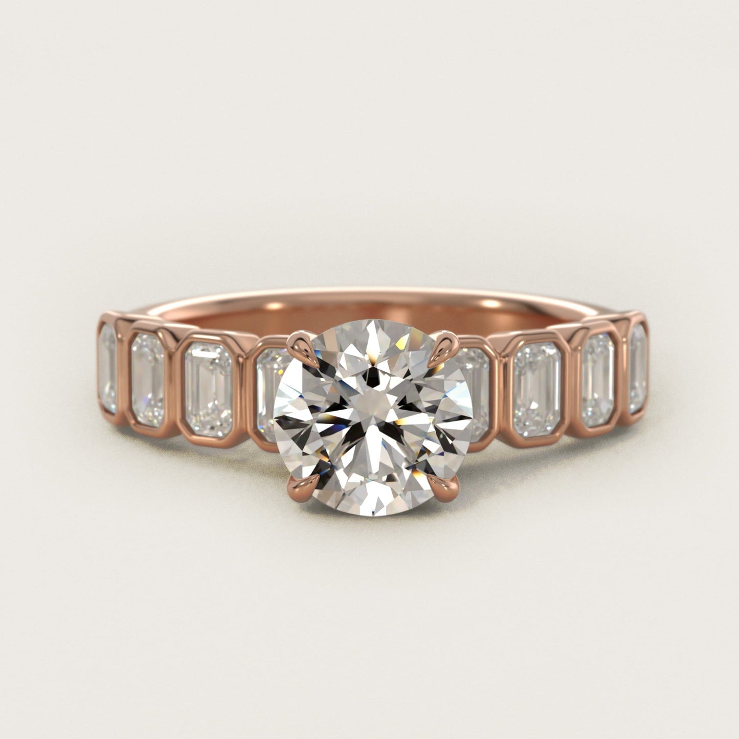 Bezel Set Emerald Cut Side Stone Diamond Engagement Ring In 18k Rose Gold By James Allen - Round Center