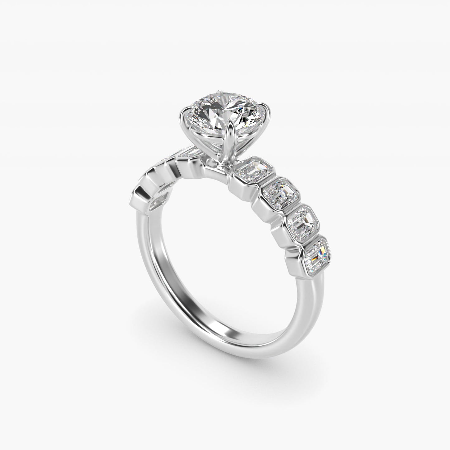 Bezel Set Emerald Cut Side Stone Diamond Engagement Ring In 14K White Gold By James Allen - Round Center