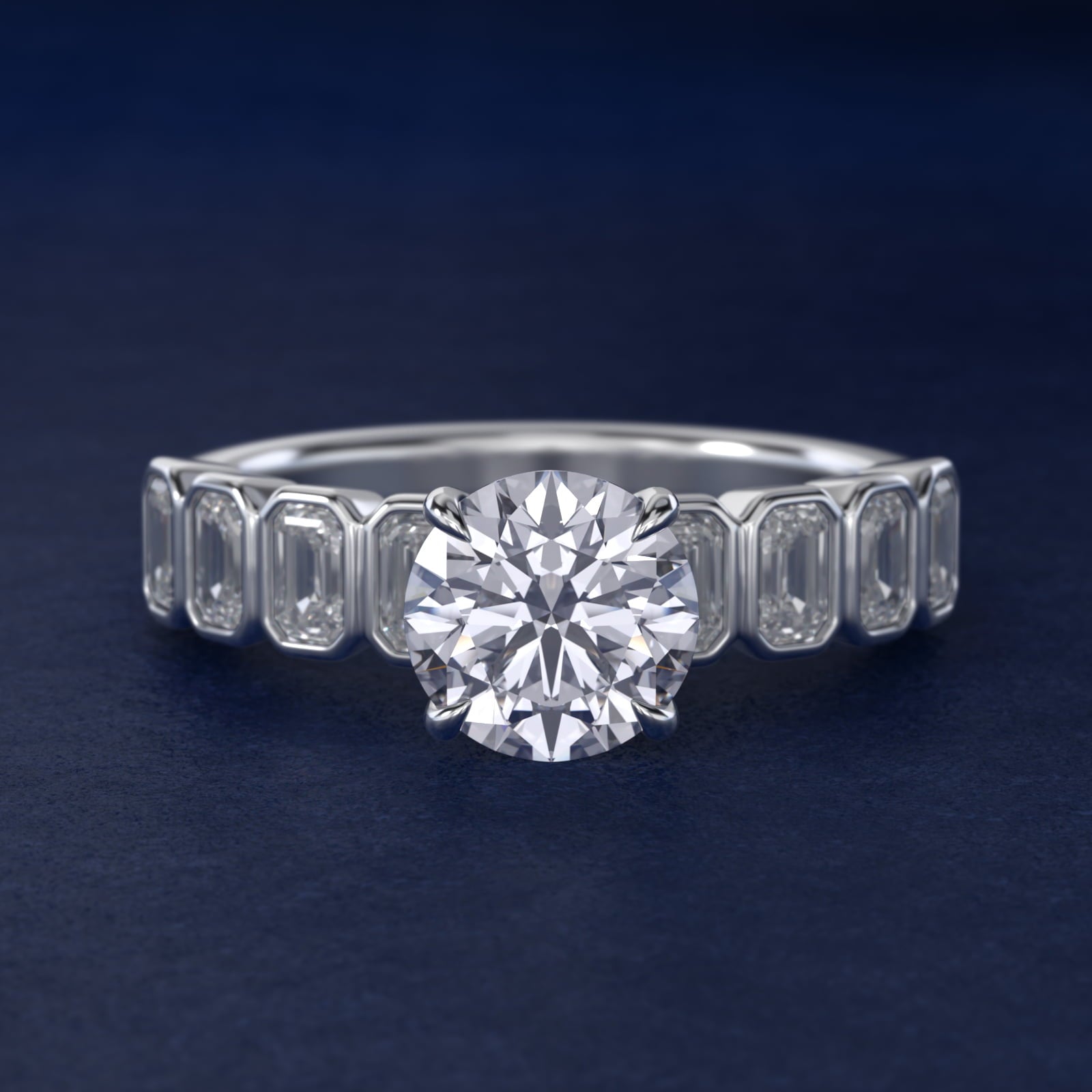 Bezel Set Emerald Cut Side Stone Diamond Engagement Ring In 14K White Gold By James Allen - Round Center
