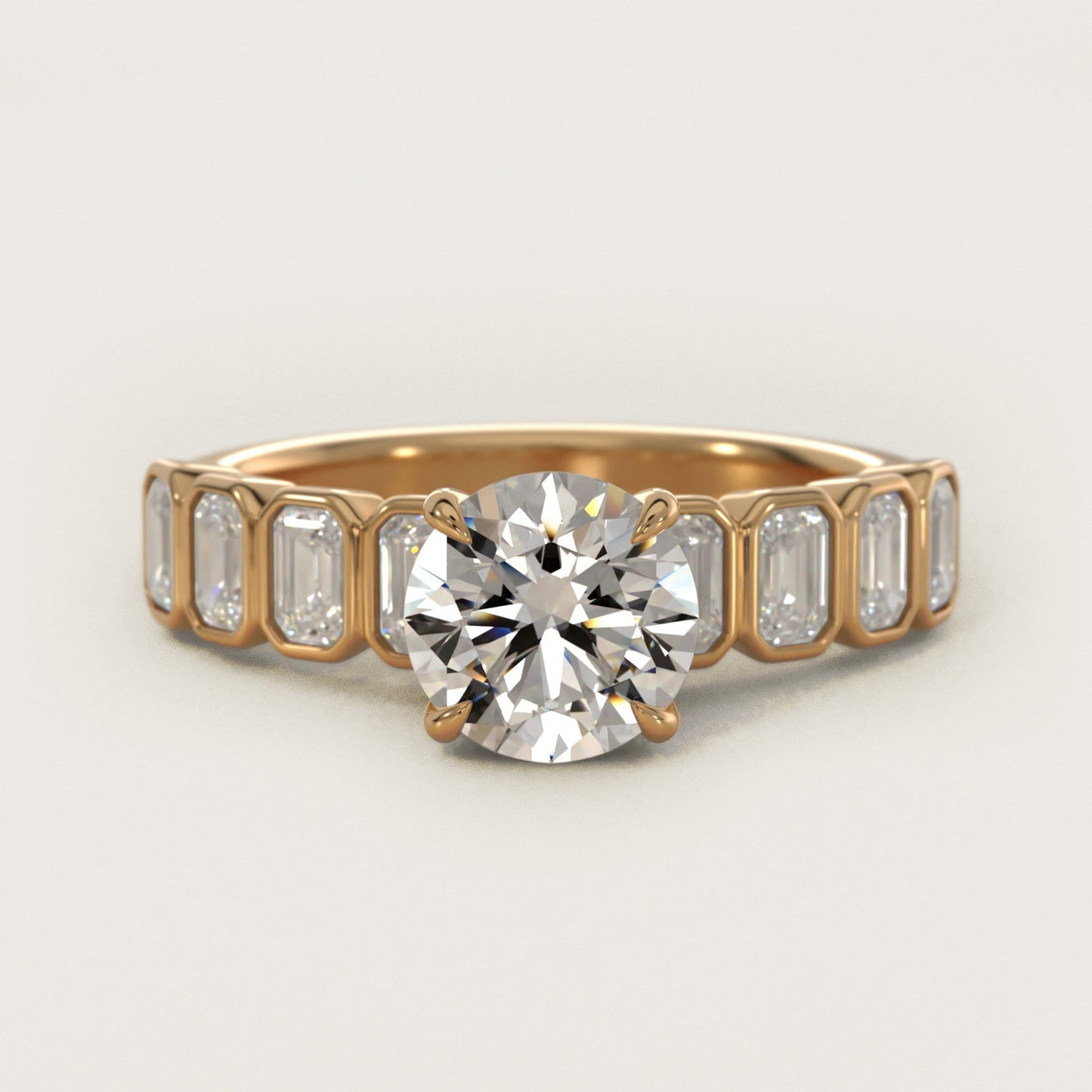 Bezel Set Emerald Cut Side Stone Diamond Engagement Ring In 18k Yellow Gold By James Allen - Round Center
