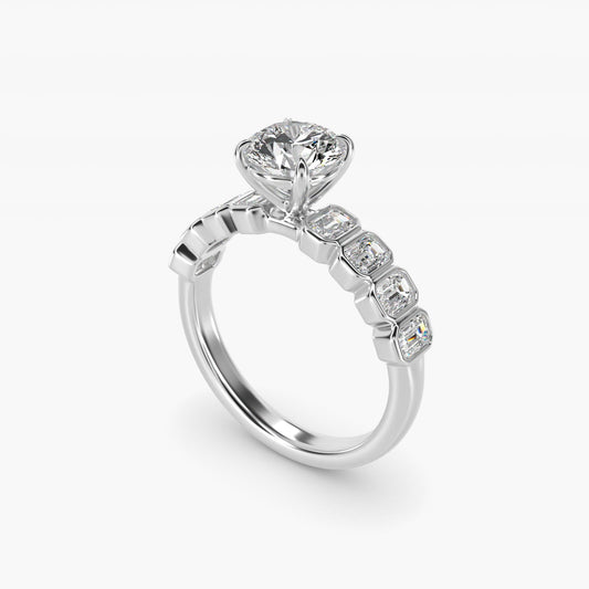 Bezel Set Emerald Cut Side Stone Diamond Engagement Ring In Platinum By James Allen - Round Center