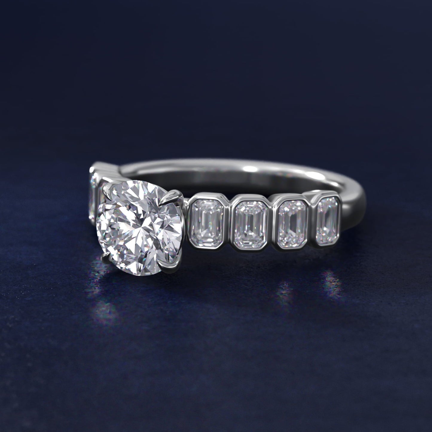 Bezel Set Emerald Cut Side Stone Diamond Engagement Ring In Platinum By James Allen - Round Center