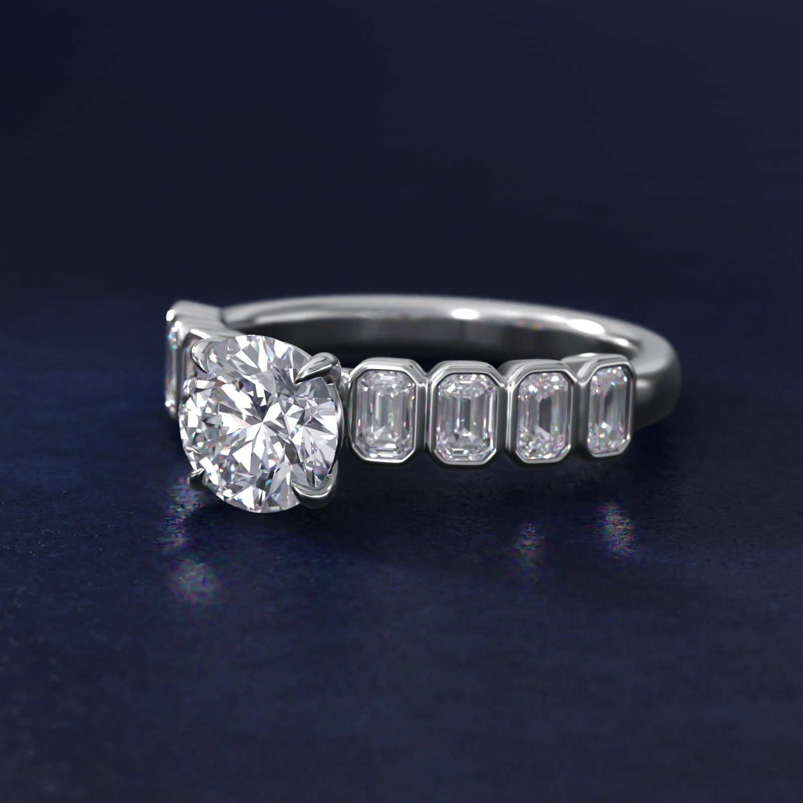 Bezel Set Emerald Cut Side Stone Diamond Engagement Ring In Platinum By James Allen - Round Center