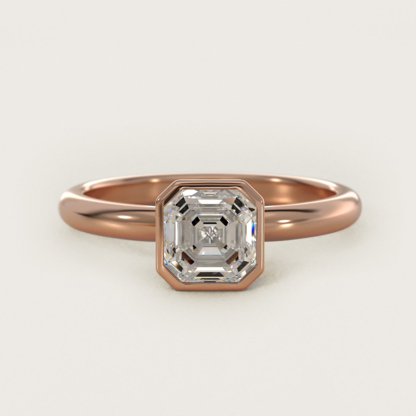 Bezel Solitaire Engagement Ring in 18k Rose Gold - Asscher Center